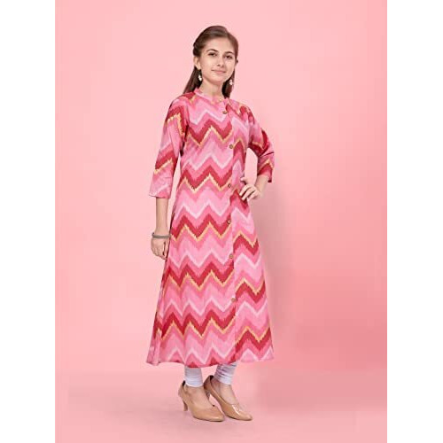 Aarika Girls Pink-White Color Zig Zag Kurti Legging Set (Kl-K-514-Pink-White-40)