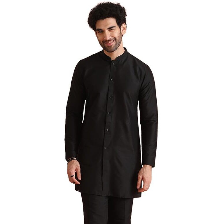 Kisah Mens Kurta|Blended Fabric Solid And Stylish Mens Ethnic Wear|Regular Fit Mandarin Collar Long Sleeves, Black, 40