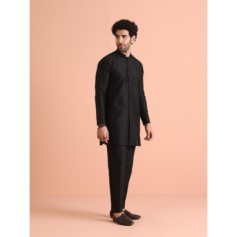 Kisah Mens Kurta|Blended Fabric Solid And Stylish Mens Ethnic Wear|Regular Fit Mandarin Collar Long Sleeves, Black, 40