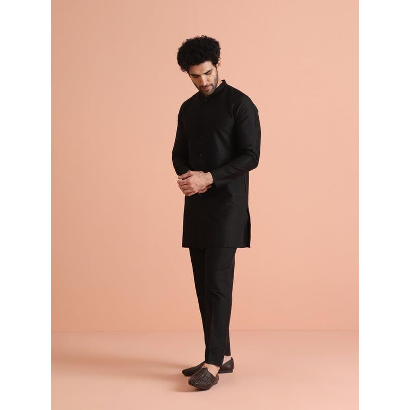 Kisah Mens Kurta|Blended Fabric Solid And Stylish Mens Ethnic Wear|Regular Fit Mandarin Collar Long Sleeves, Black, 40