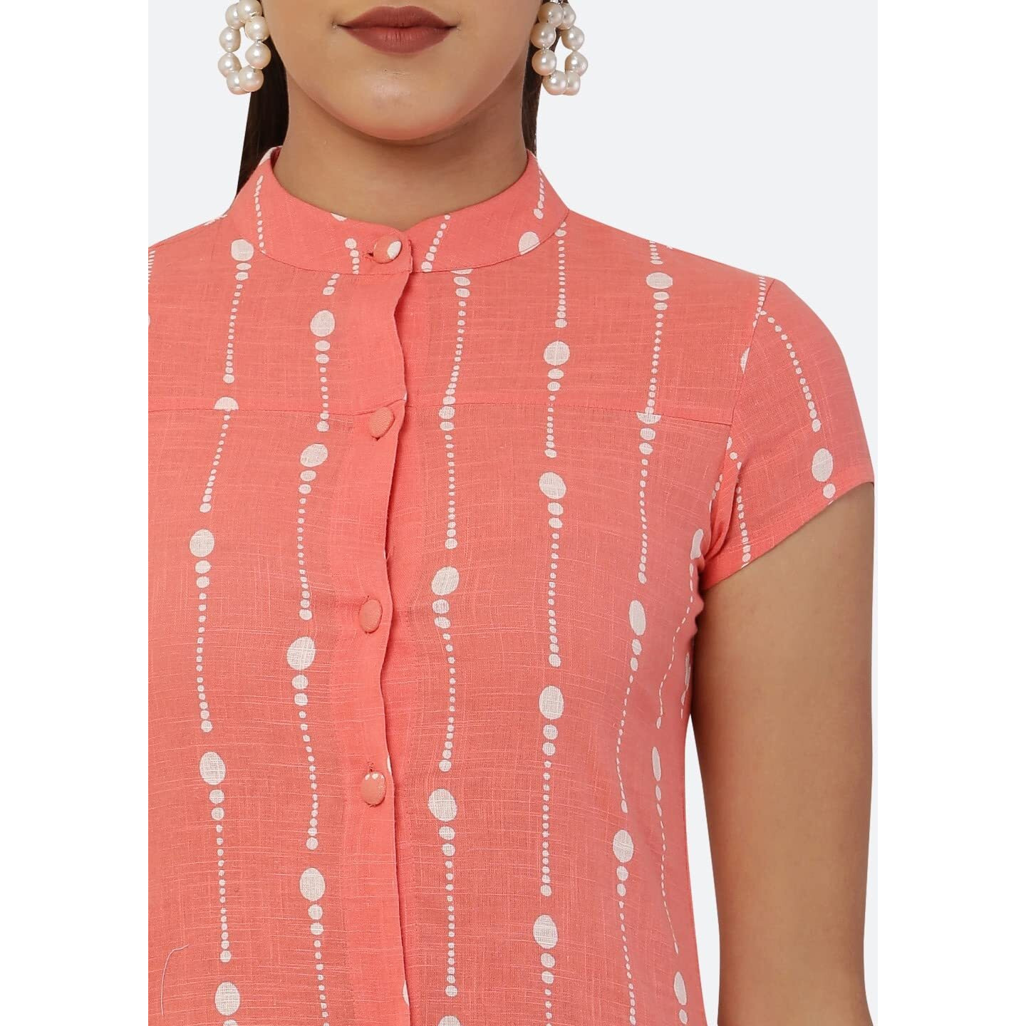 See Designs Women Peach & White Khari Print Cape Sleeve Straight Kurta - Sd1603Xl
