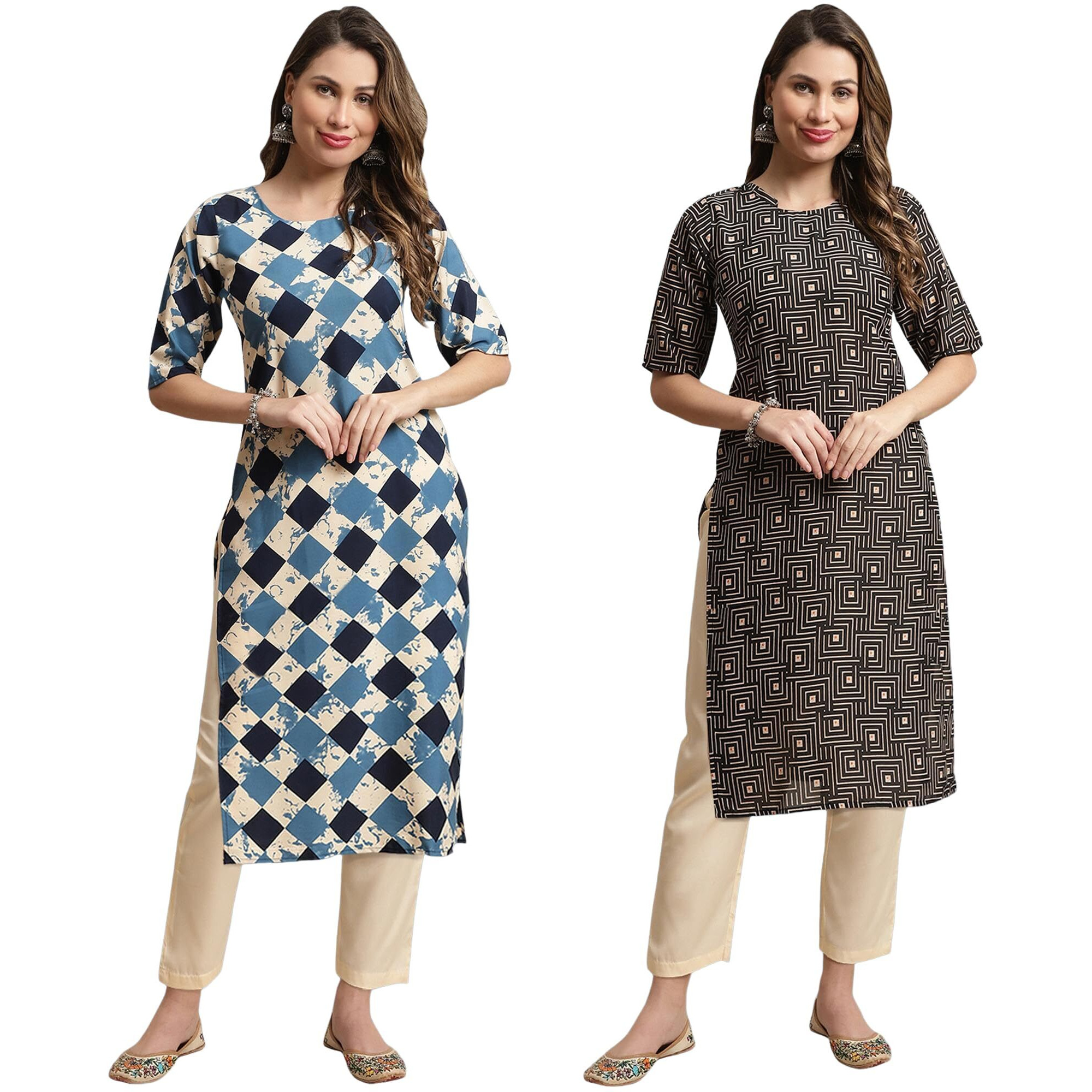 Tee Projekt Crepe Printed Kurti & Pant Set For Women Ethnic Wear Casual Wear Kurta Set