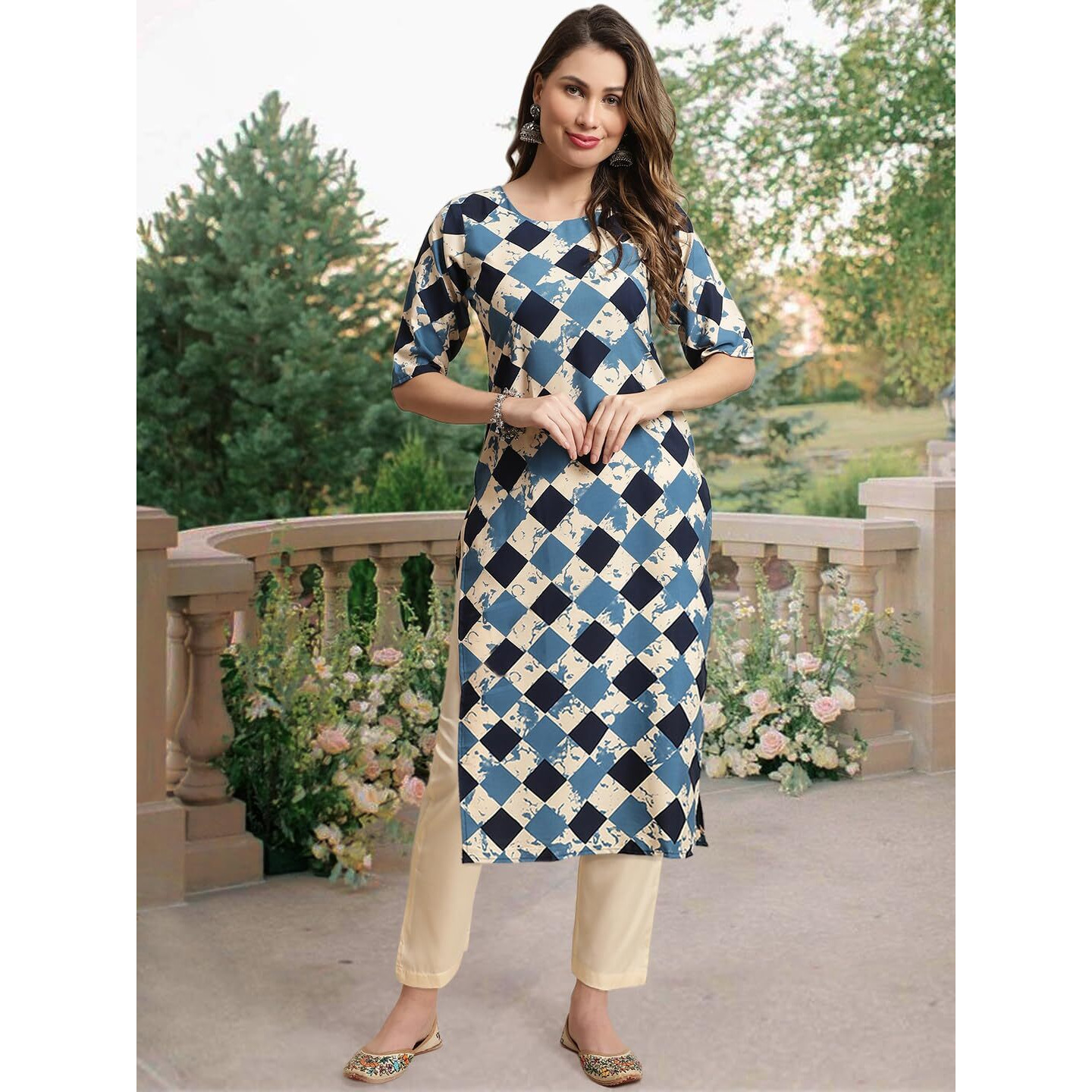 Tee Projekt Crepe Printed Kurti & Pant Set For Women Ethnic Wear Casual Wear Kurta Set