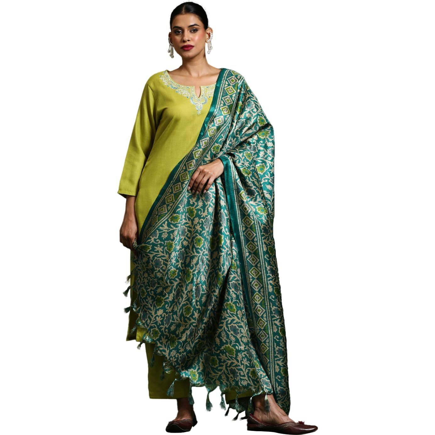 Varanga Women Zari & Sequin Embroidered Kurta With Trouser & Dupatta