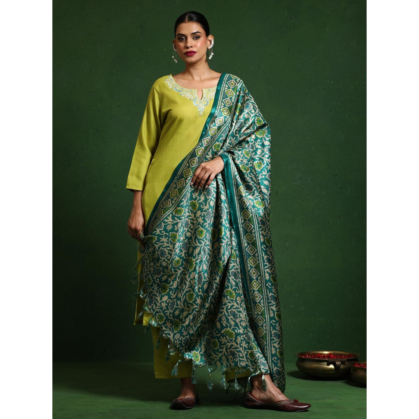 Varanga Women Zari & Sequin Embroidered Kurta With Trouser & Dupatta