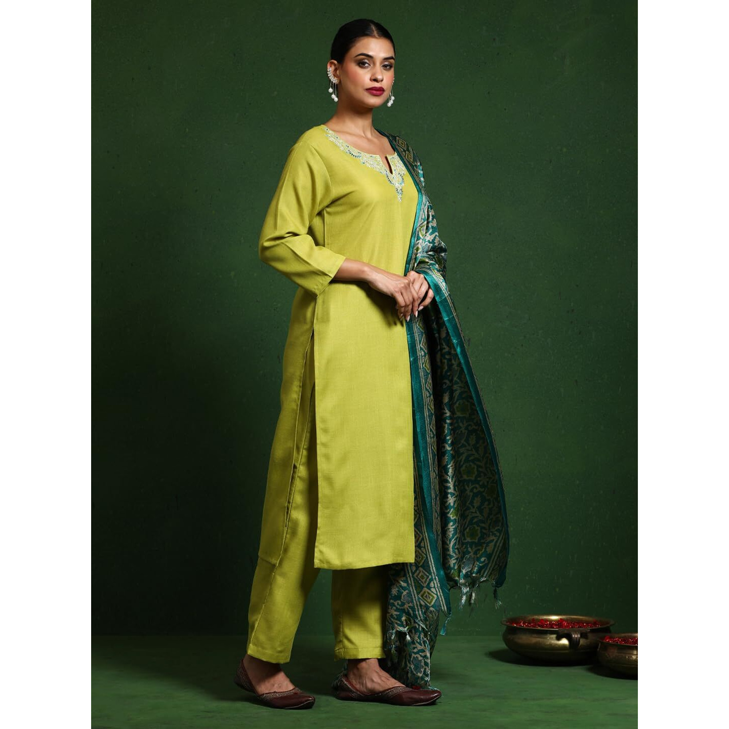 Varanga Women Zari & Sequin Embroidered Kurta With Trouser & Dupatta