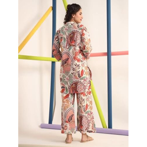 Dhruvi Trendz Womens Rayon Co-Ord Set Regular Fit Casual (Dt-W1855&Tr912_Multicolor_2Xl)