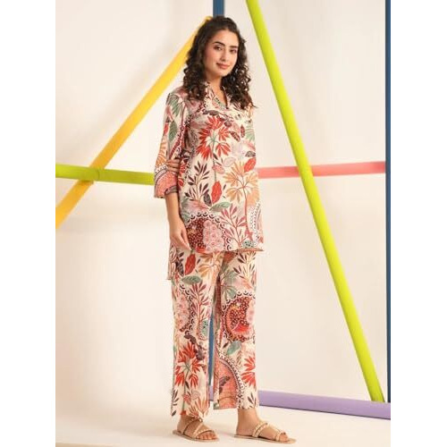 Dhruvi Trendz Womens Rayon Co-Ord Set Regular Fit Casual (Dt-W1855&Tr912_Multicolor_2Xl)