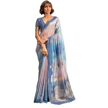 Pujia Mills Women's Leaf Zari Woven Design With Ombre Print Silk Saree With Unstitched Blouse