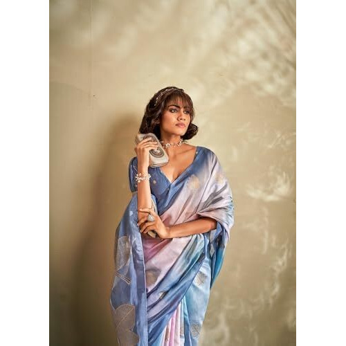 Pujia Mills Women's Leaf Zari Woven Design With Ombre Print Silk Saree With Unstitched Blouse