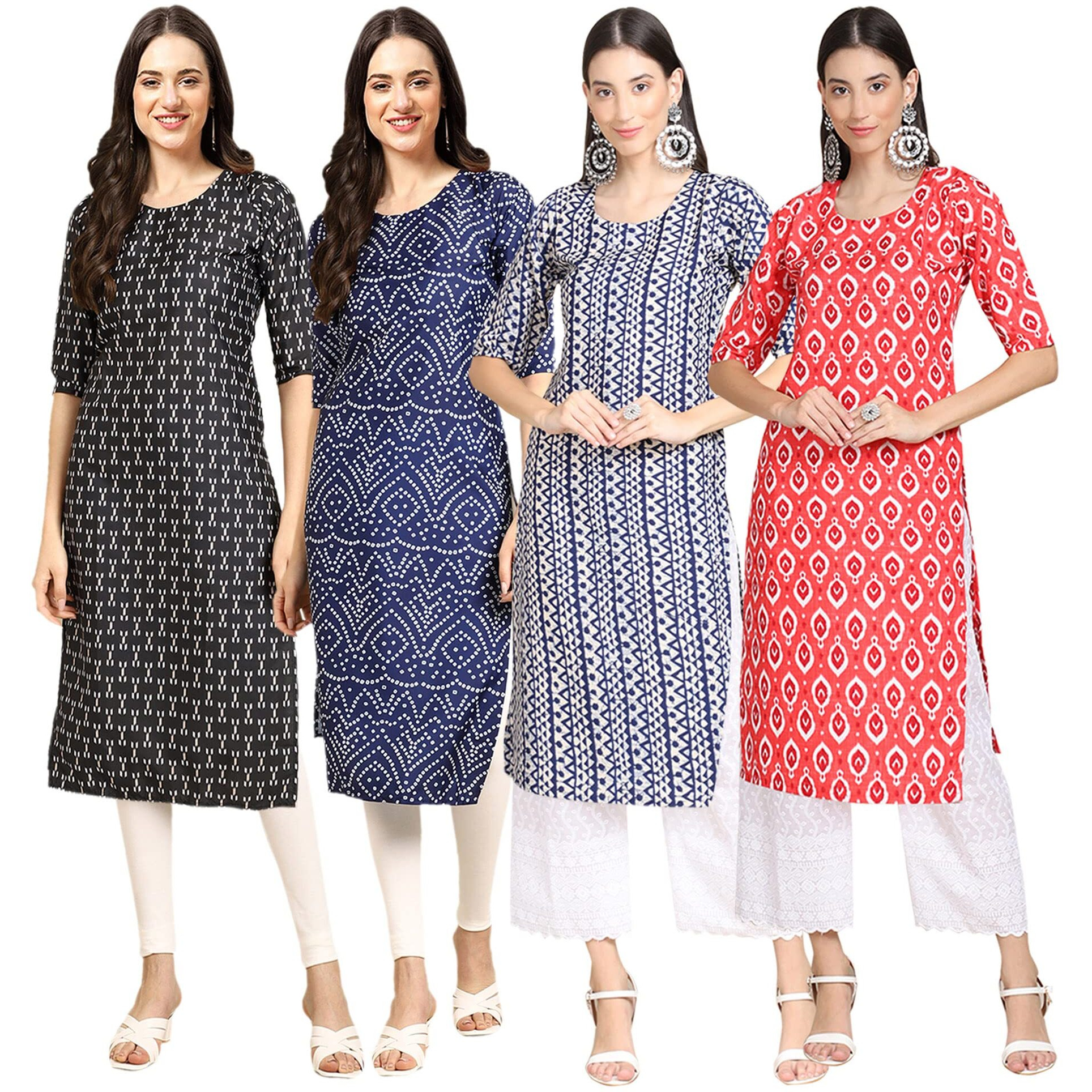 Pinkmint Women's Crepe Digital Print Straight Kurta(Pack Of 4) [X-362-366-348-346-M]