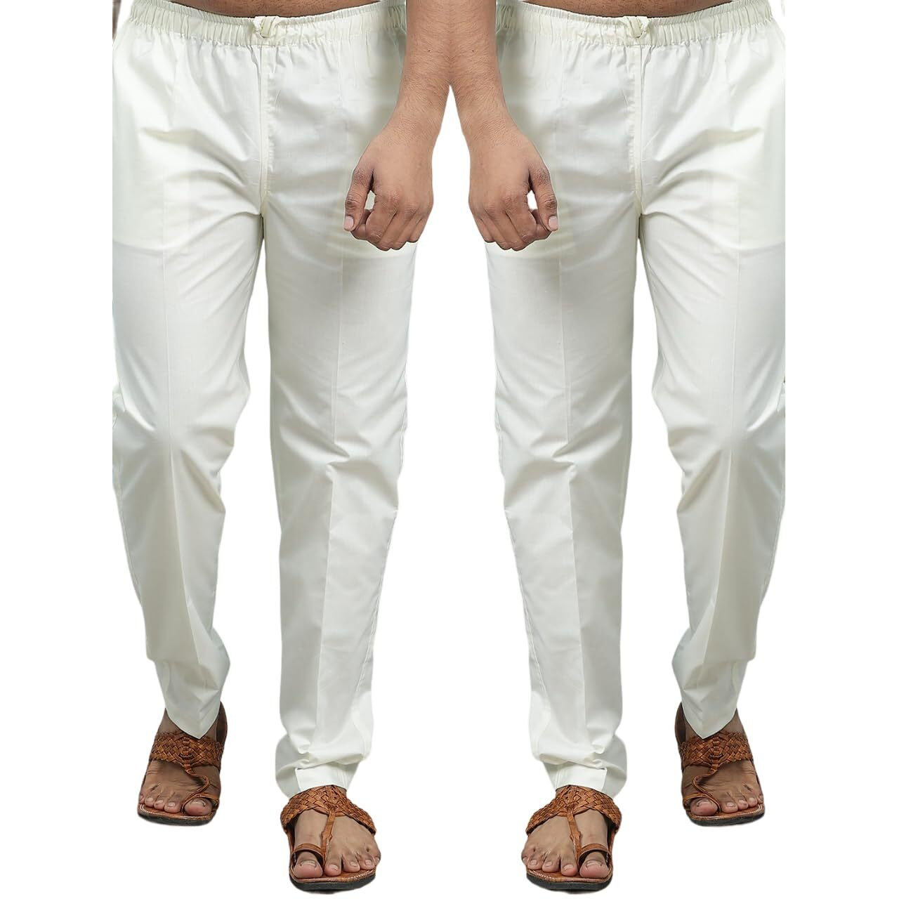 See Designs Men Off White Solid Pure Cotton Men's Pyjama (Pack Of 2)_Sdcbpj165S