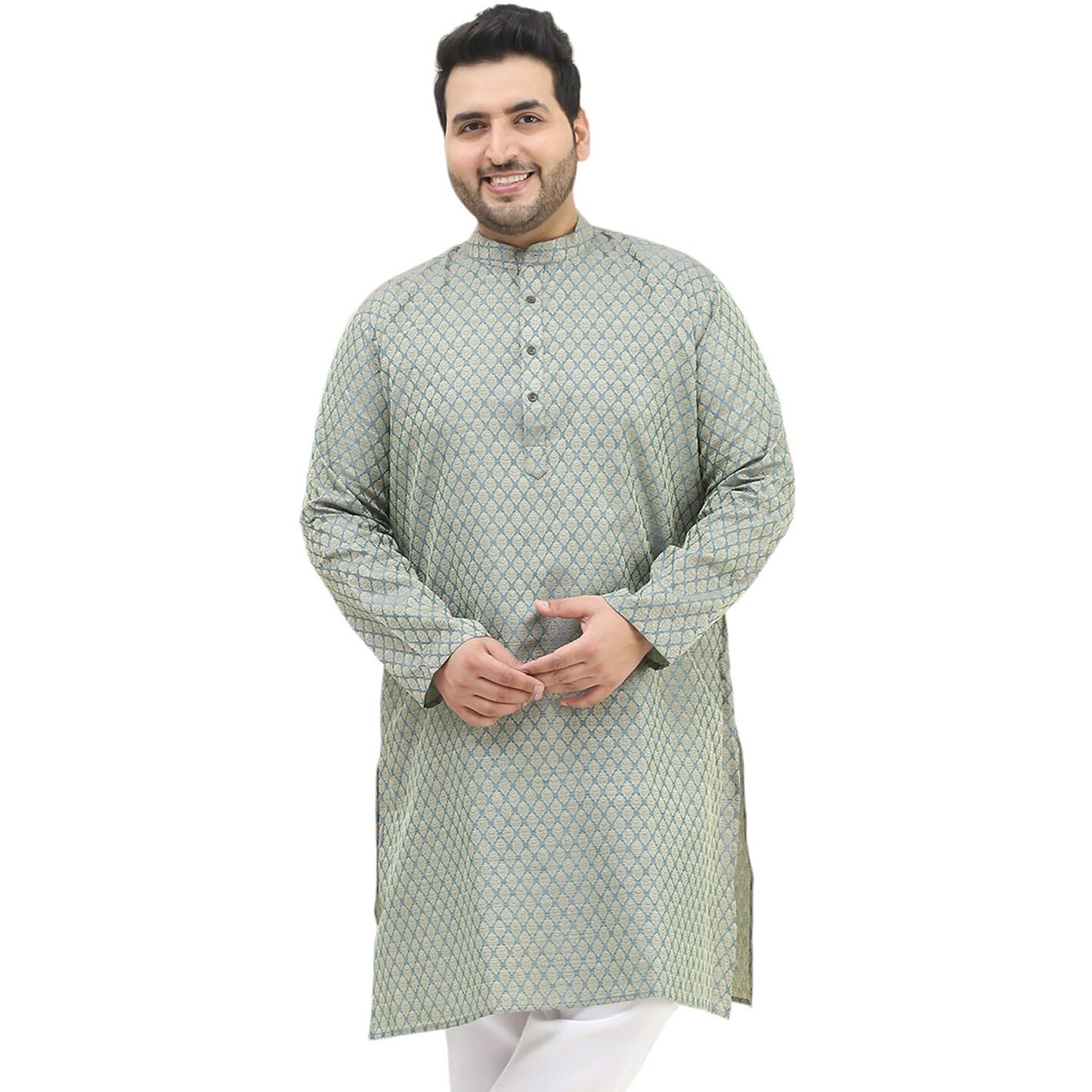 Sojanya Plus (Since 1958) Men's Silk Blend Teal Green Self Design Only Long Kurta
