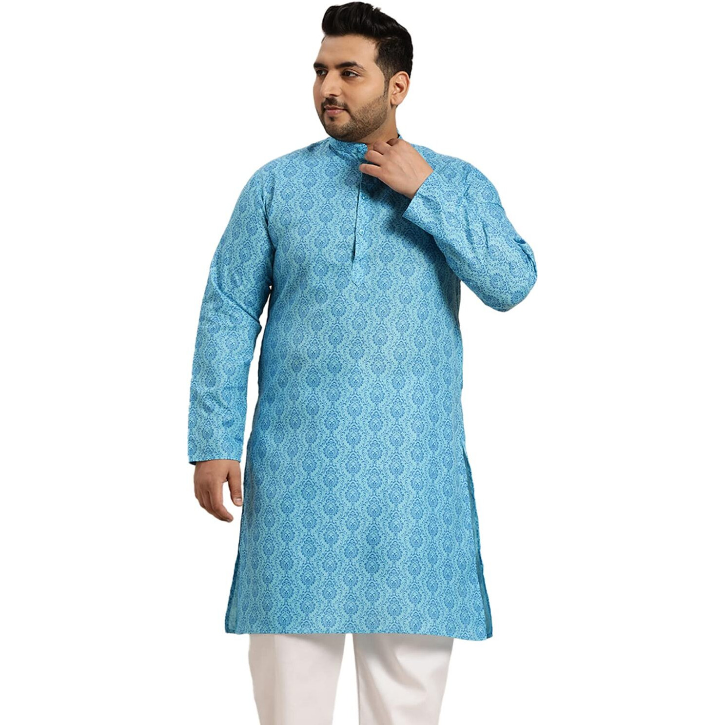 Sojanya Plus (Since 1958) Men's Cotton Blend Blue Printed Only Long Kurta