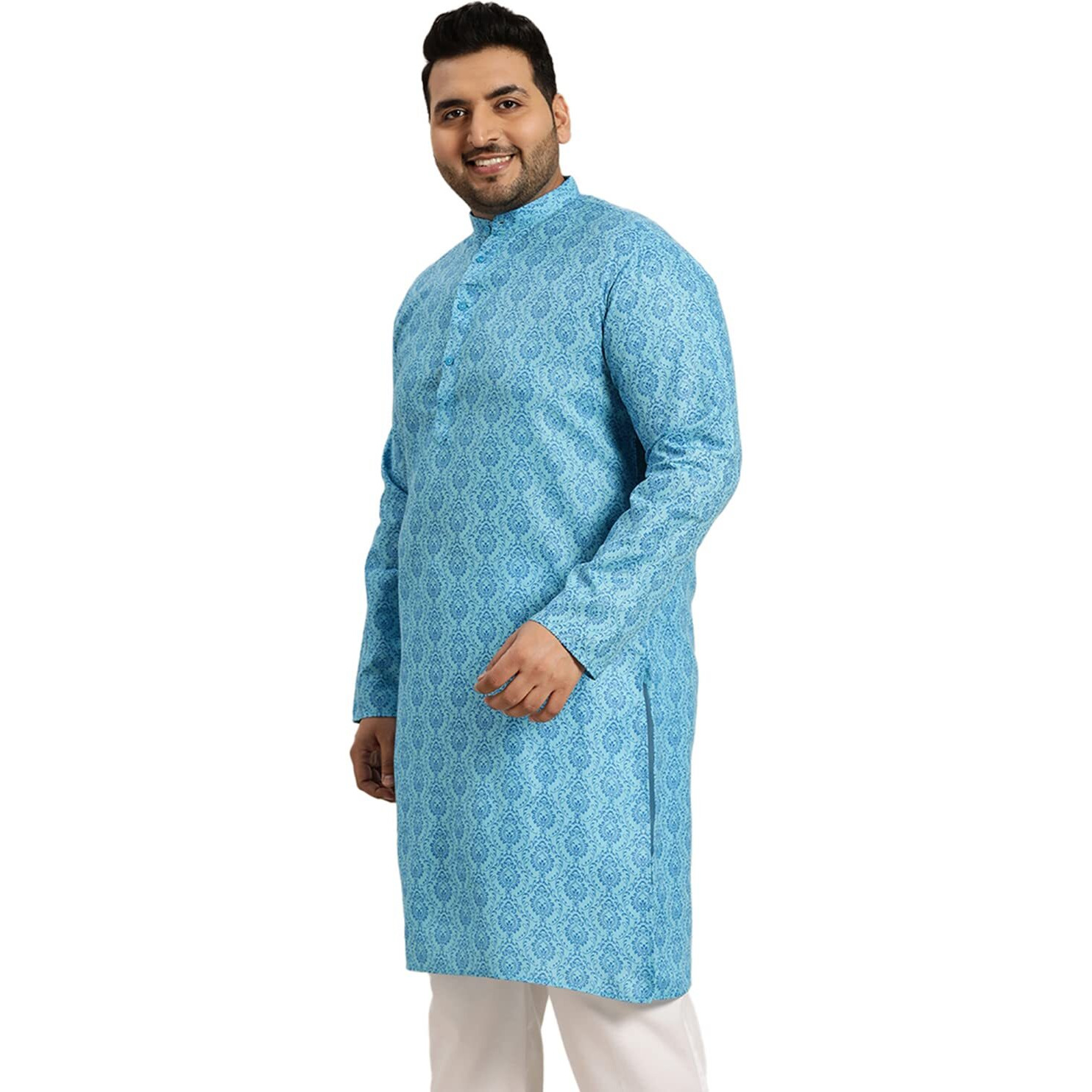 Sojanya Plus (Since 1958) Men's Cotton Blend Blue Printed Only Long Kurta
