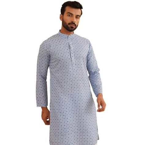 Sojanya (Since 1958 Men's Cotton Linen Blue Foil Printed Only Long Kurta Size40