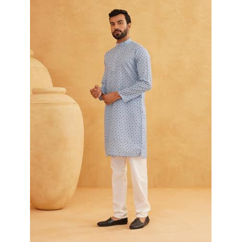 Sojanya (Since 1958 Men's Cotton Linen Blue Foil Printed Only Long Kurta Size40