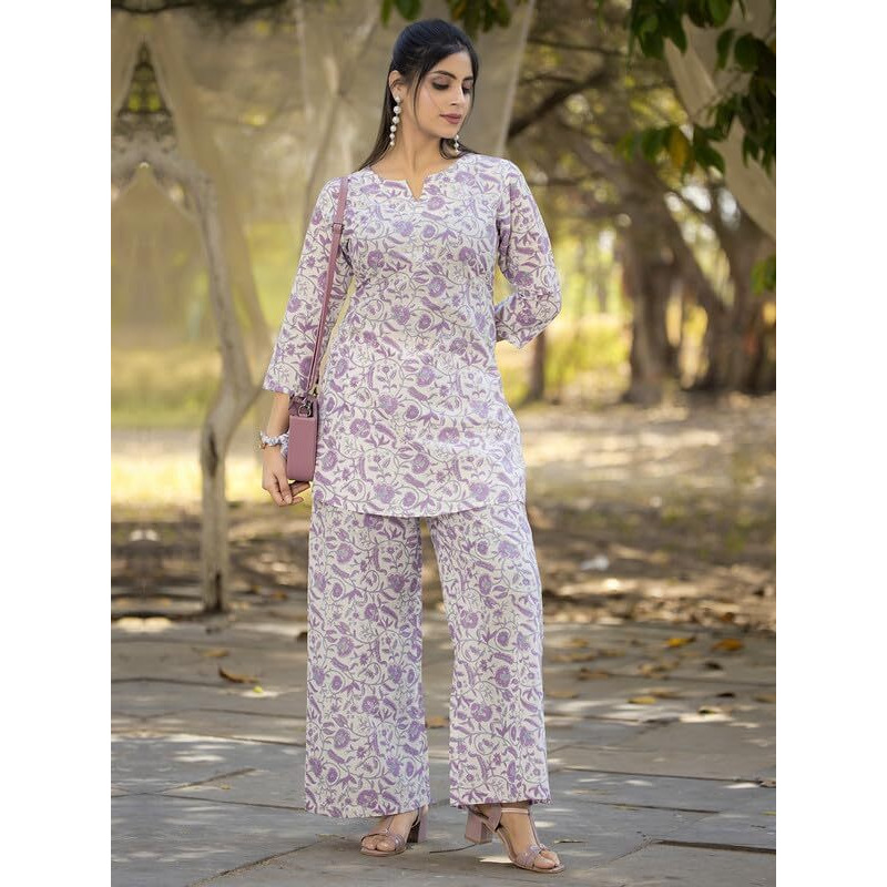 Tee Projekt Cotton Ethnic Wear Co Ord Set For Women | Festive Co Ord Set For Women Purple