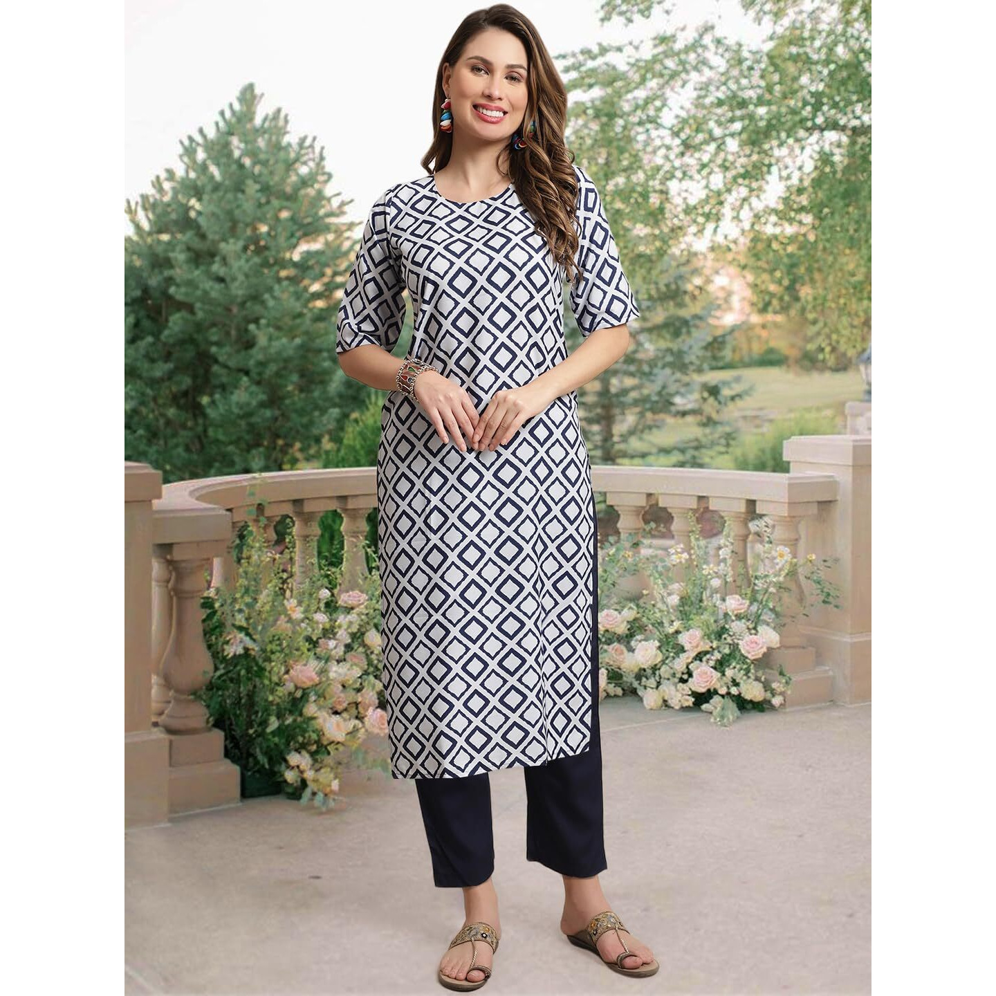 Tee Projekt Crepe Printed Kurti & Pant Set For Women Ethnic Wear Casual Wear Kurta Set