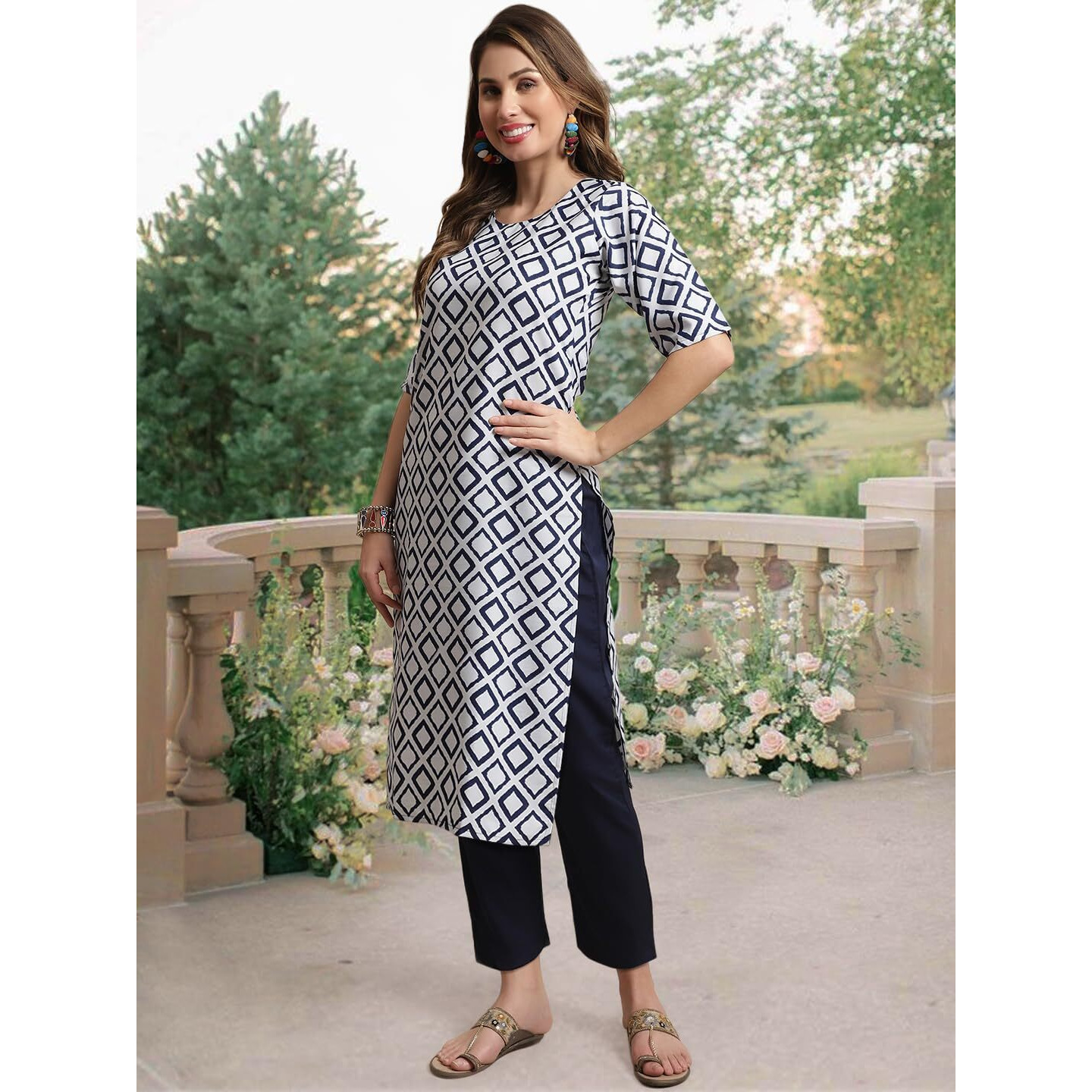 Tee Projekt Crepe Printed Kurti & Pant Set For Women Ethnic Wear Casual Wear Kurta Set