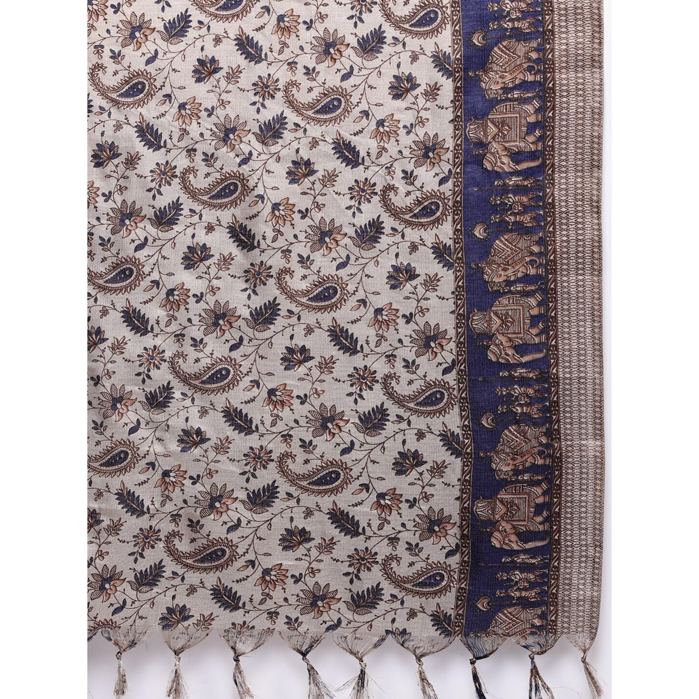 Varanga Women's Navy Blue Round Neck Gotta Embellished Straight Kurta Paired With Printed Dupatta And Tonal Bottom