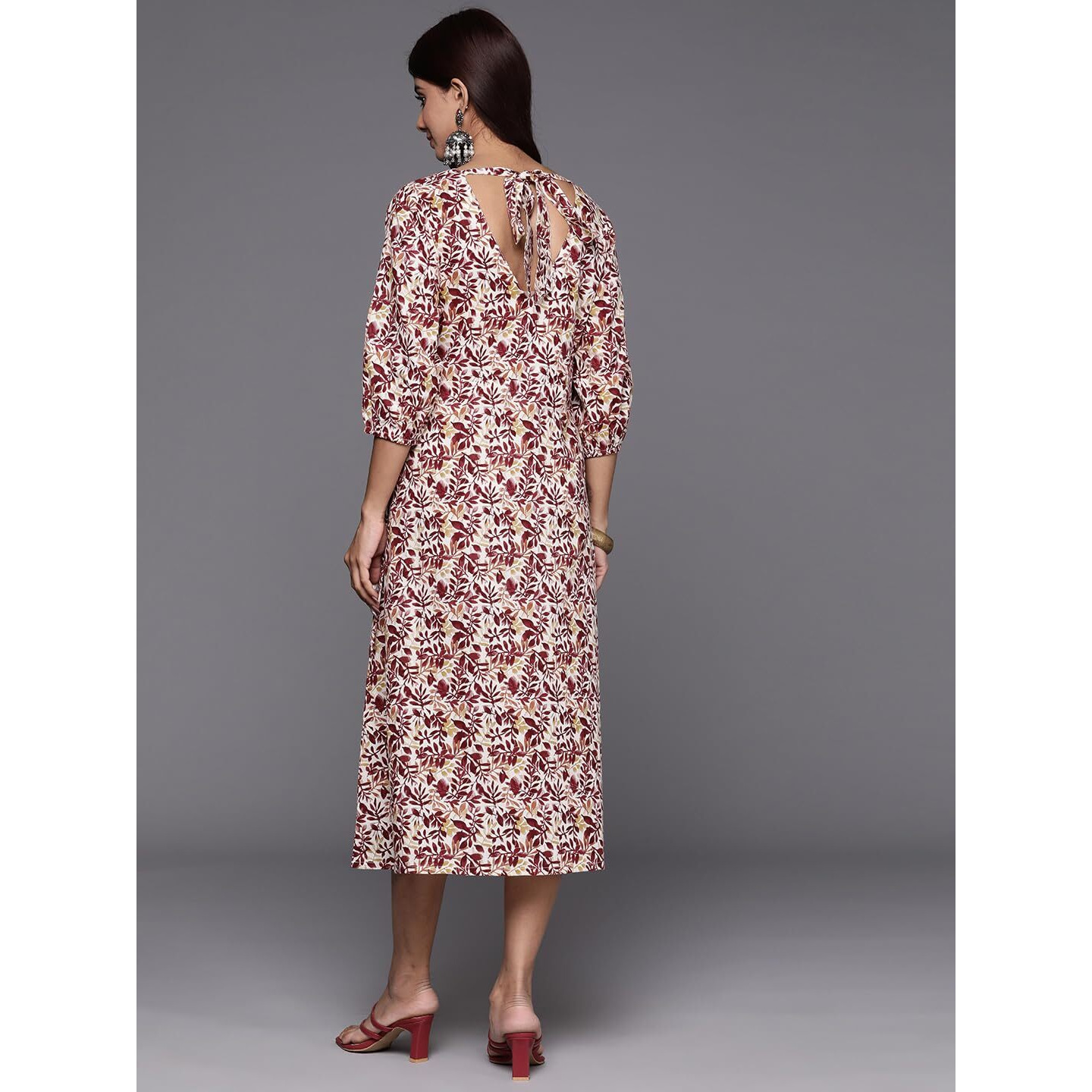 Varanga Women Maroon Floral Printed Midi Dress