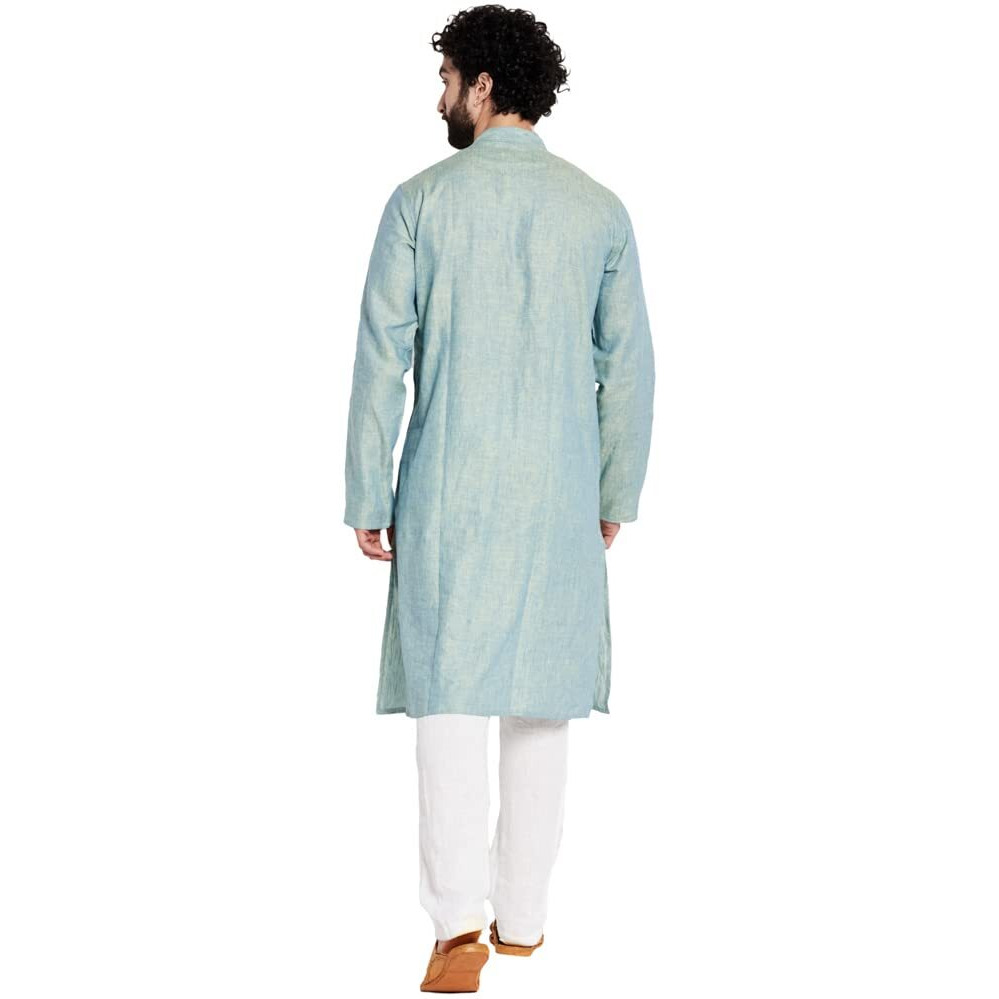 Fabindia Men's Linen Solids Slim Kurta (100740902_Blue