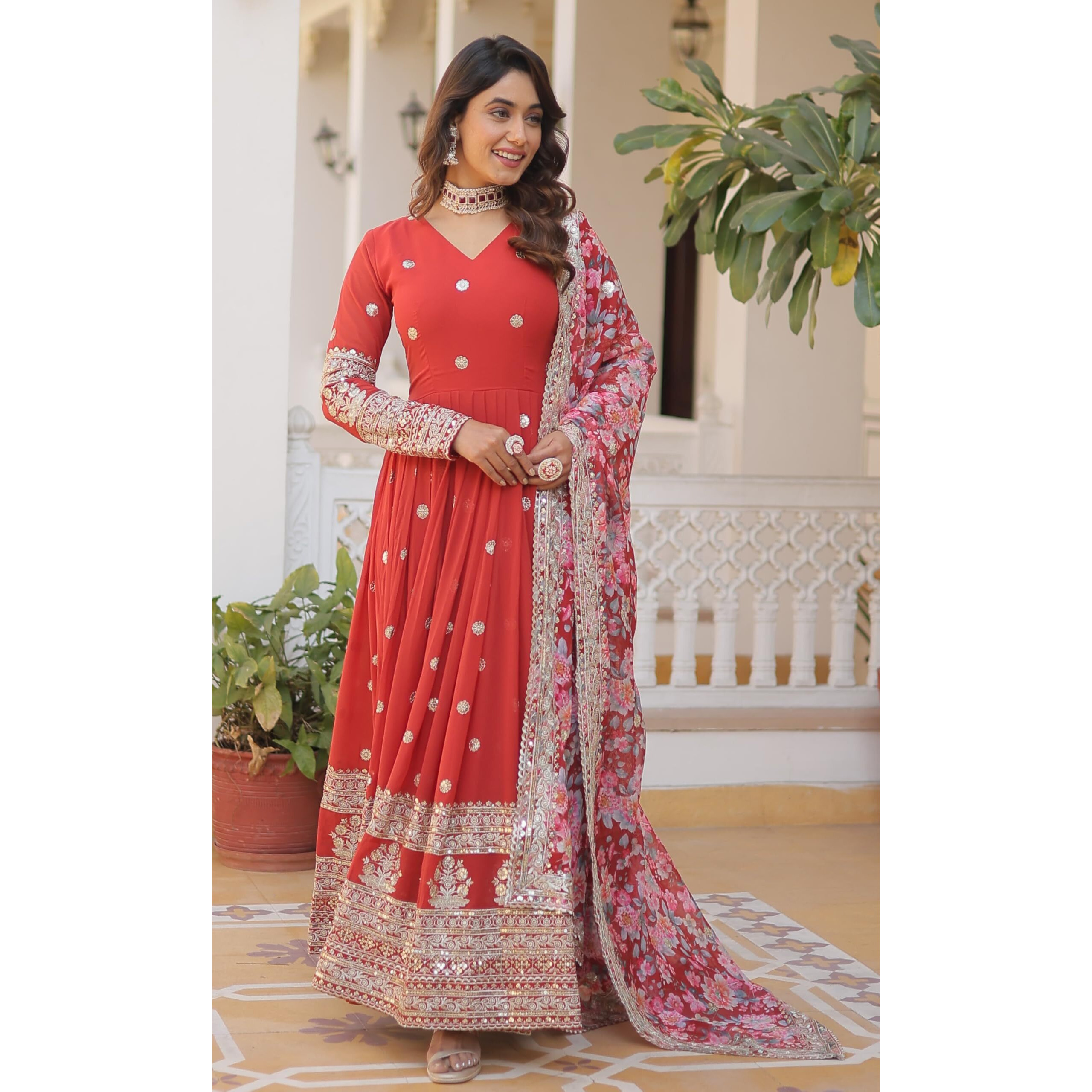 Fashion Basket Georgette Embroidered Dress For Women