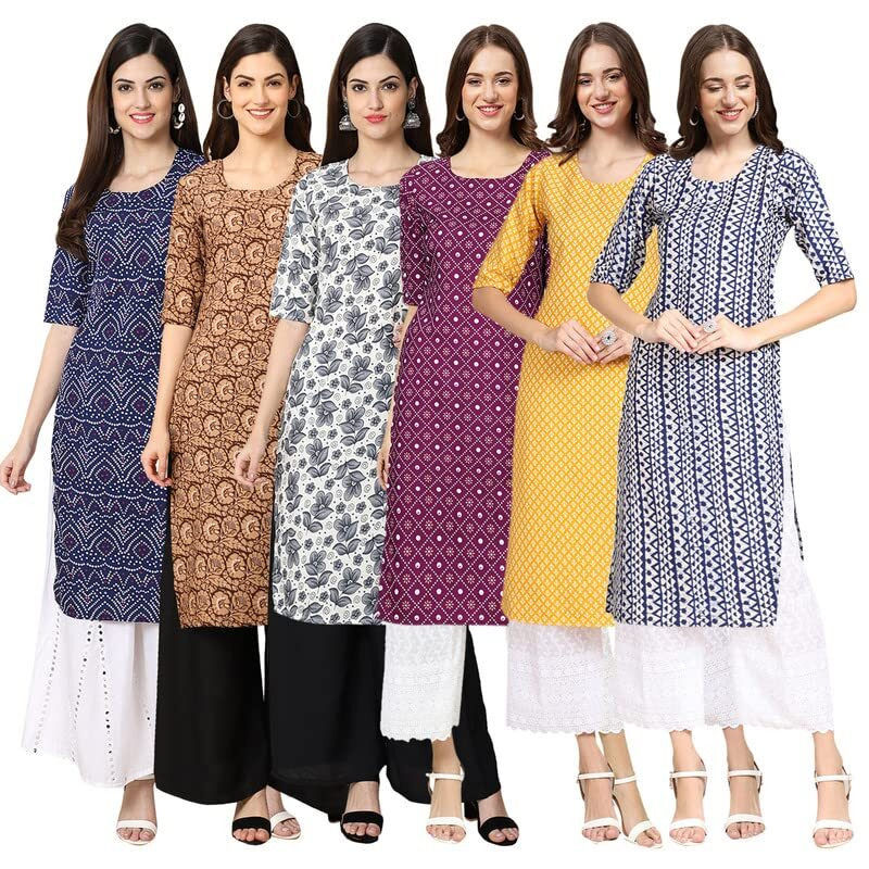 Pinkmint Women's Crepe Digital Print Straight Kurta [Pack Of 6](Mv-375-379-357-355-350-348-Xxl)
