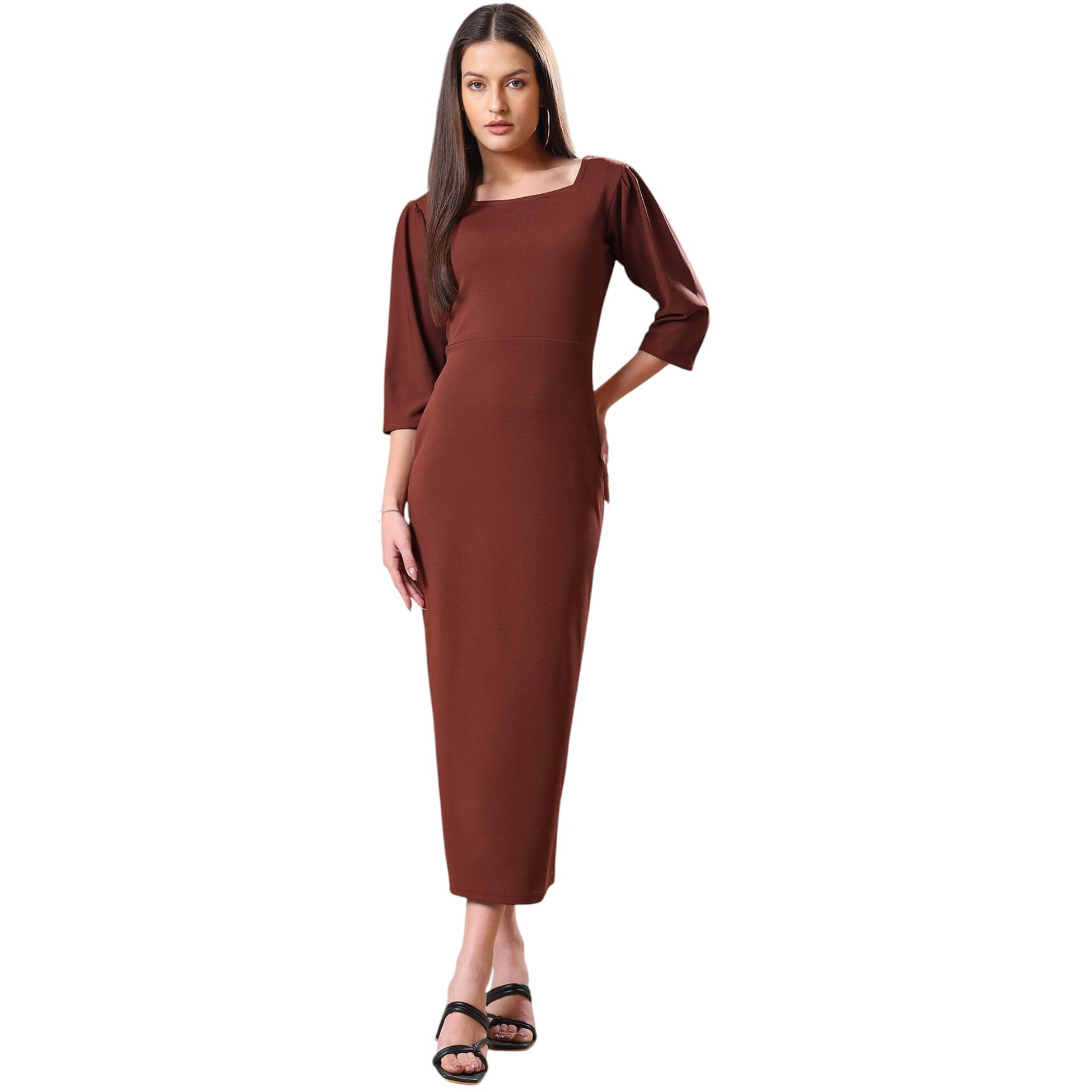 Purvaja Womens Bodycon Midi Dress (Bely-133-140) (In, Alpha, 2Xl, Brown)