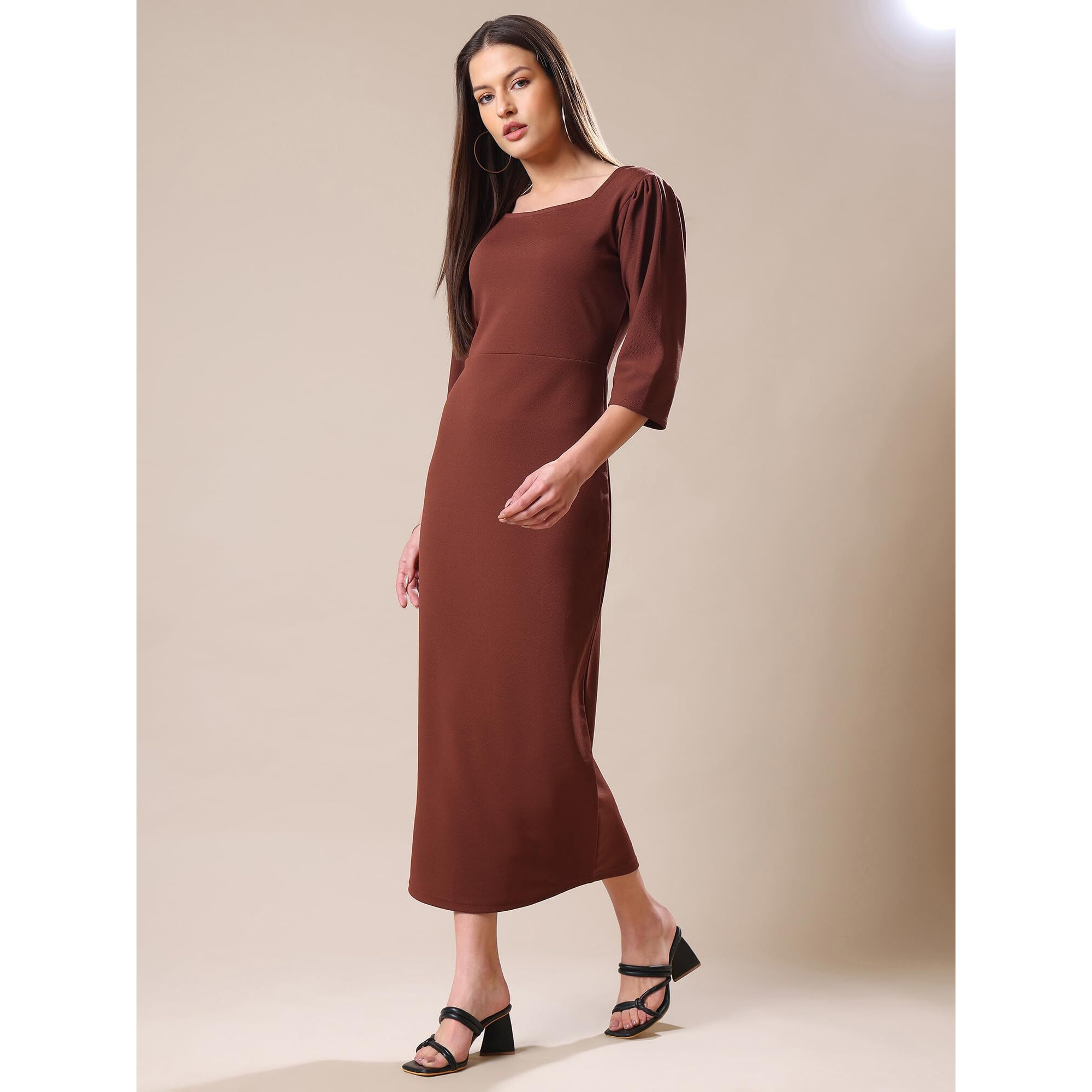 Purvaja Womens Bodycon Midi Dress (Bely-133-140) (In, Alpha, 2Xl, Brown)