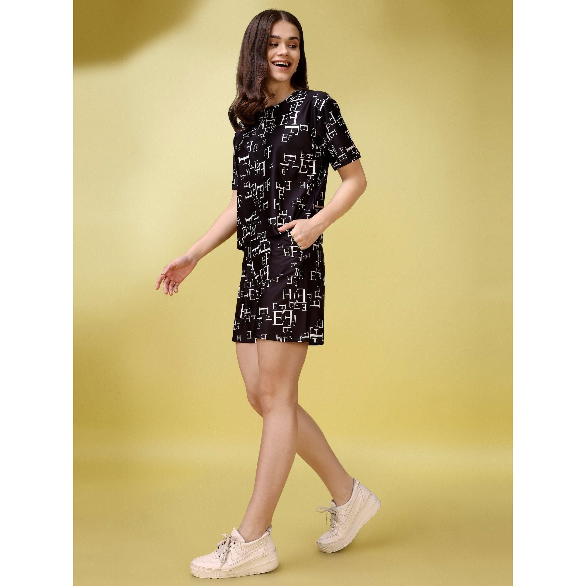Purvaja Womens Mini Co-Ords (Rehaa-024-Alphabets_Black_Xx-Large)