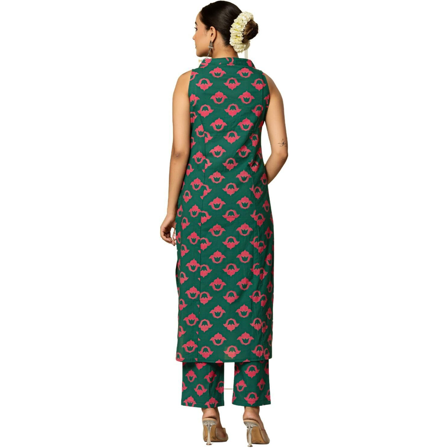 Rytras Women's Pure Cotton Printed Ethnic Wear Straight Kurta Set With Palazzo Pants(Ryt632,Green,3Xl)