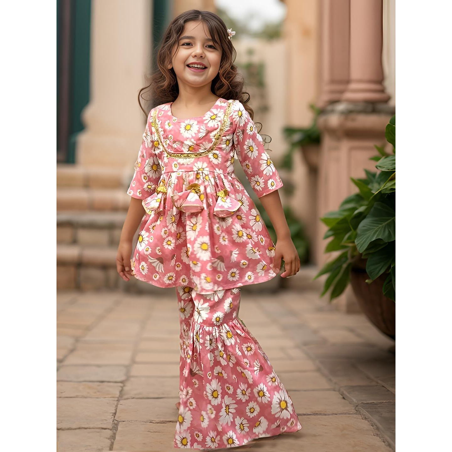A.T.U.N. (All Things Uber Nice) A.T.U.N. Girls Ethnic Wear Sharara | Corel Printed Kurta With Sharara Set For Girls