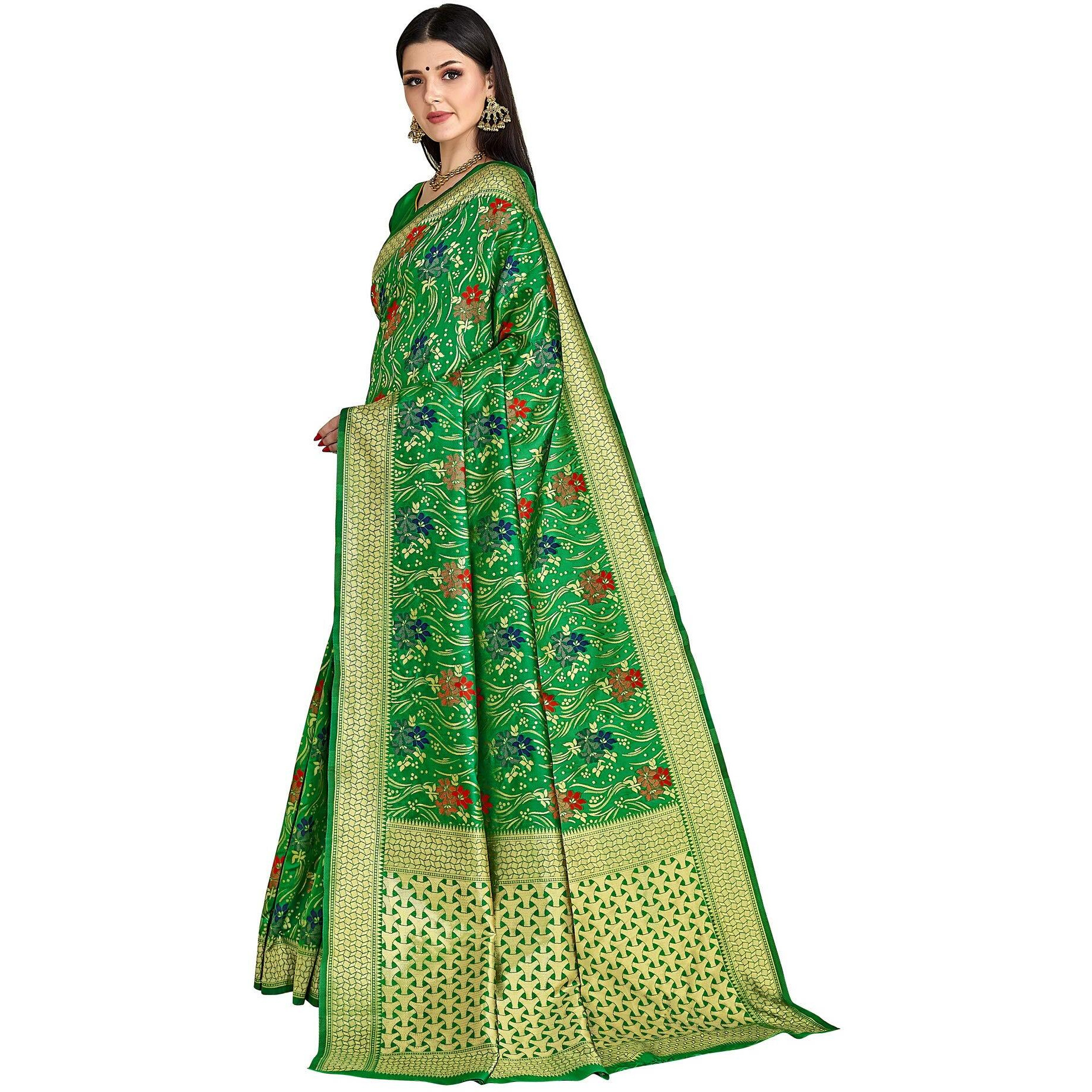 Glory Sarees Womens Silk Blend Banarasi Saree (Bridal_Silk111_Green_Green)