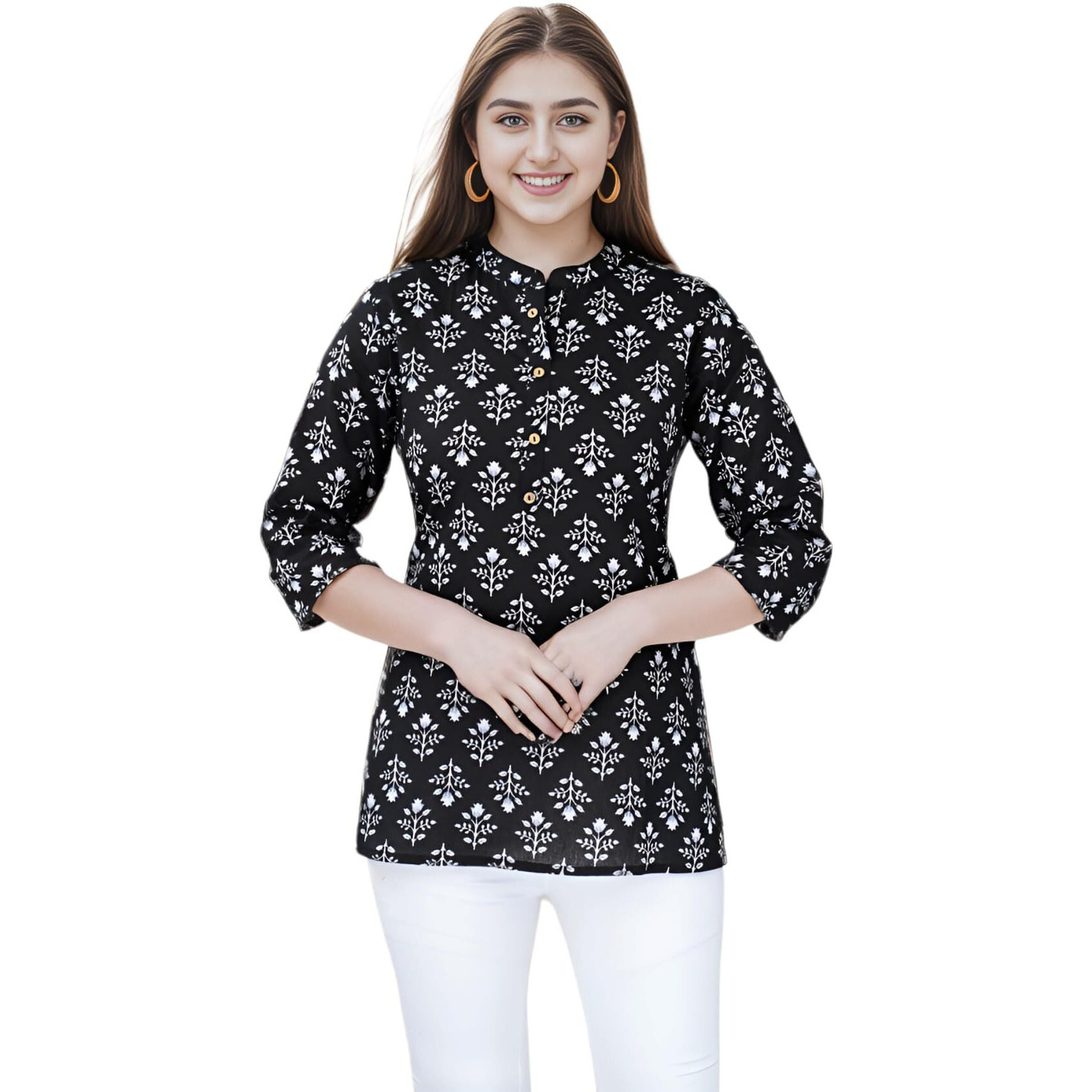 Jikonet Women's Regular Straight Short Kurti/Kurta - 519, (Large, Black)