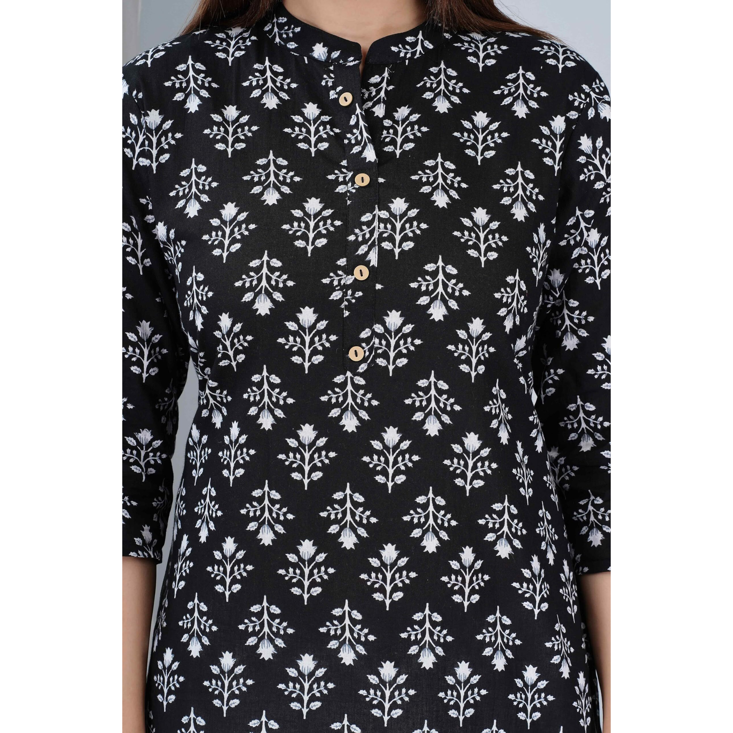 Jikonet Women's Regular Straight Short Kurti/Kurta - 519, (Large, Black)