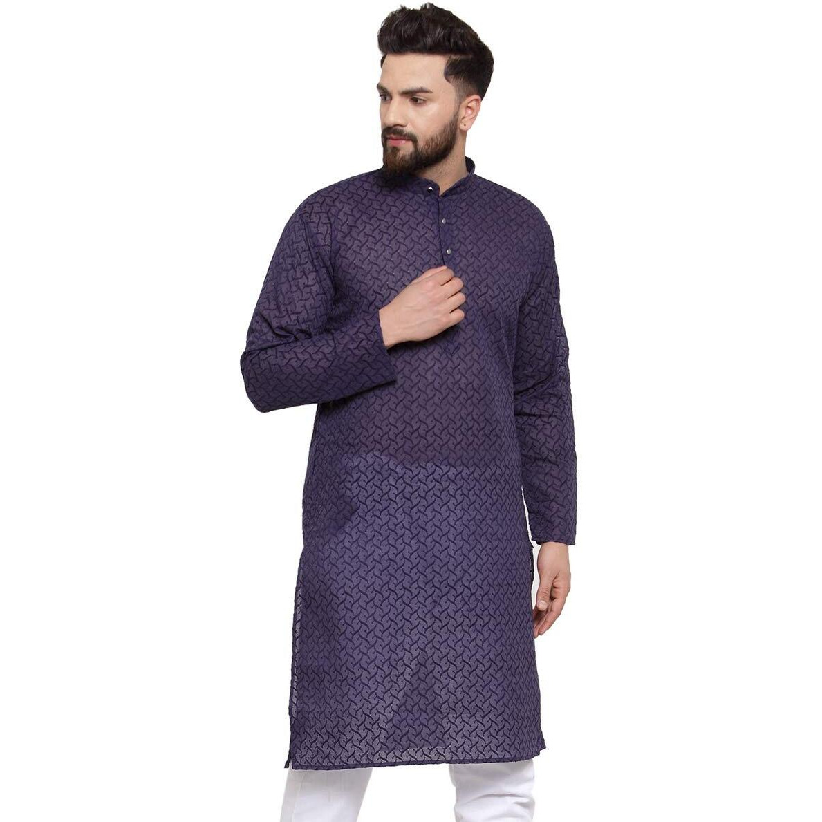 Jompers Men's Chicken Cotton Kurta. (Navy, M)