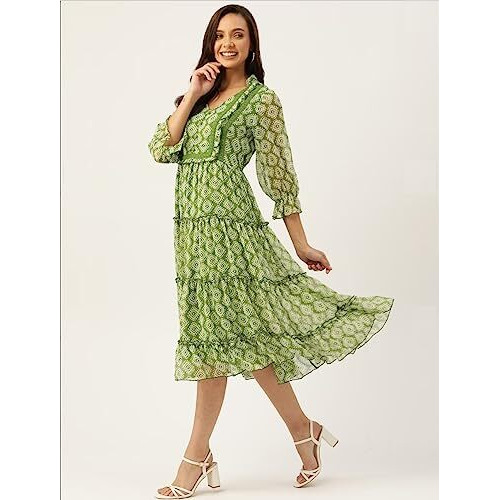 Litzo Women's Georgette A-Line Maxi Dress (L-67-M_Green