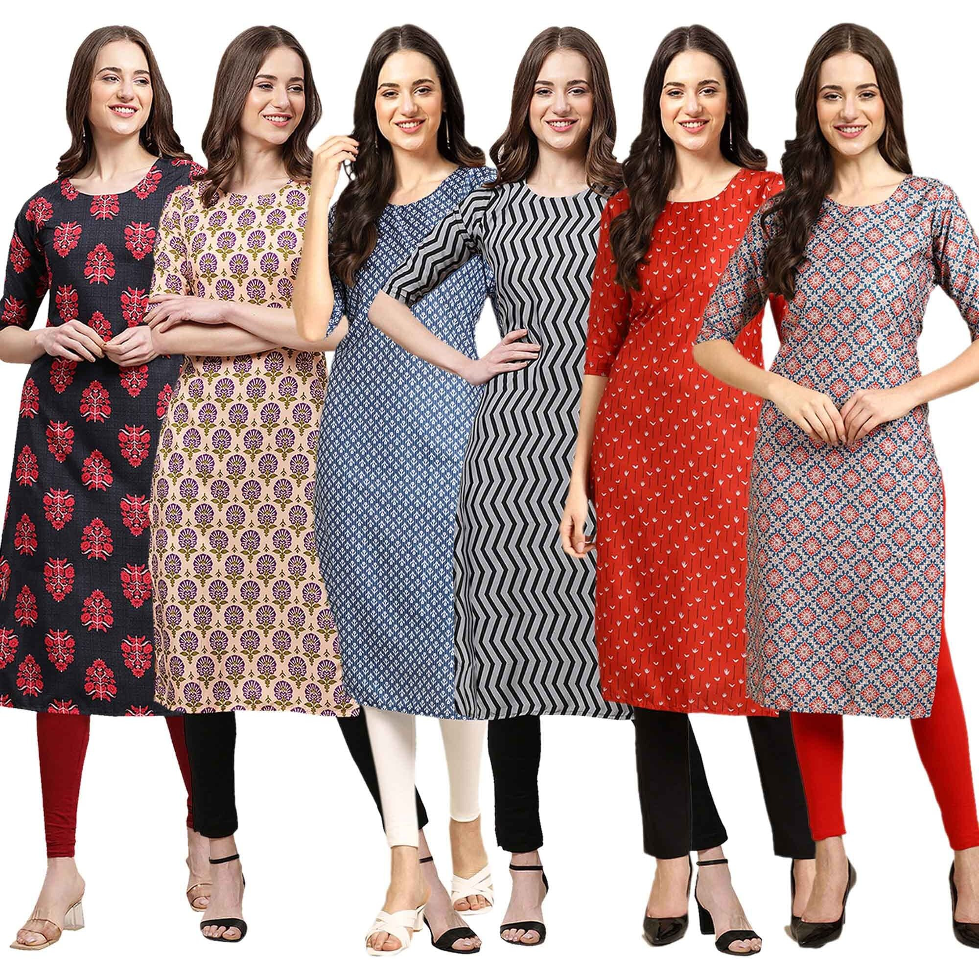 Pinkmint Women's Crepe Digital Print Straight Kurta [Pack Of 6] (Ccp-345-332-367-336-370-372-Xl)