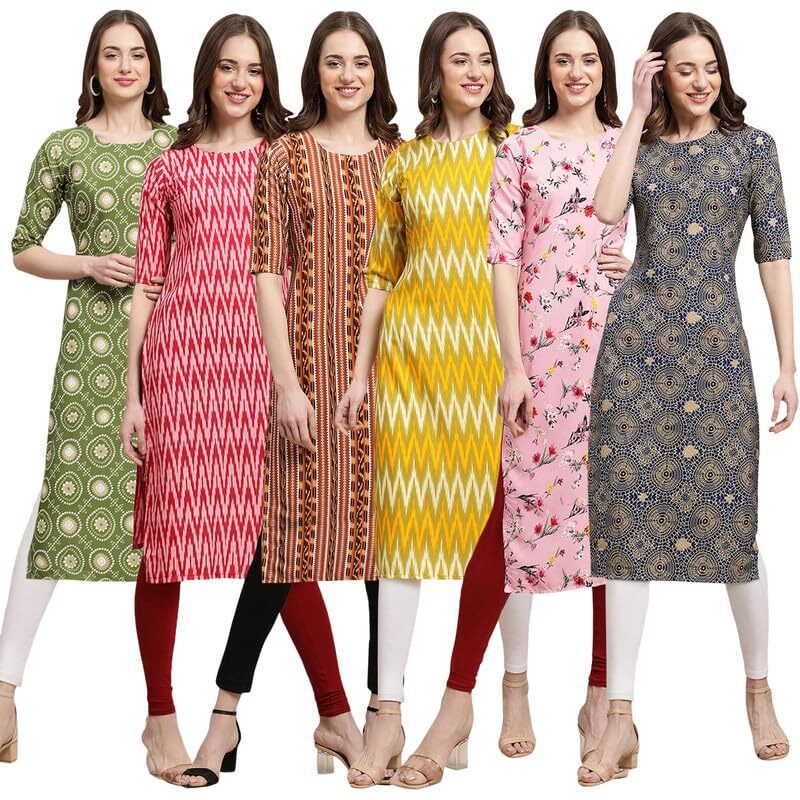 Pinkmint Printed Kurti For Women's Ll Straight Kurtis For Women's Ll Stylished Kurti (Pack Of 6)