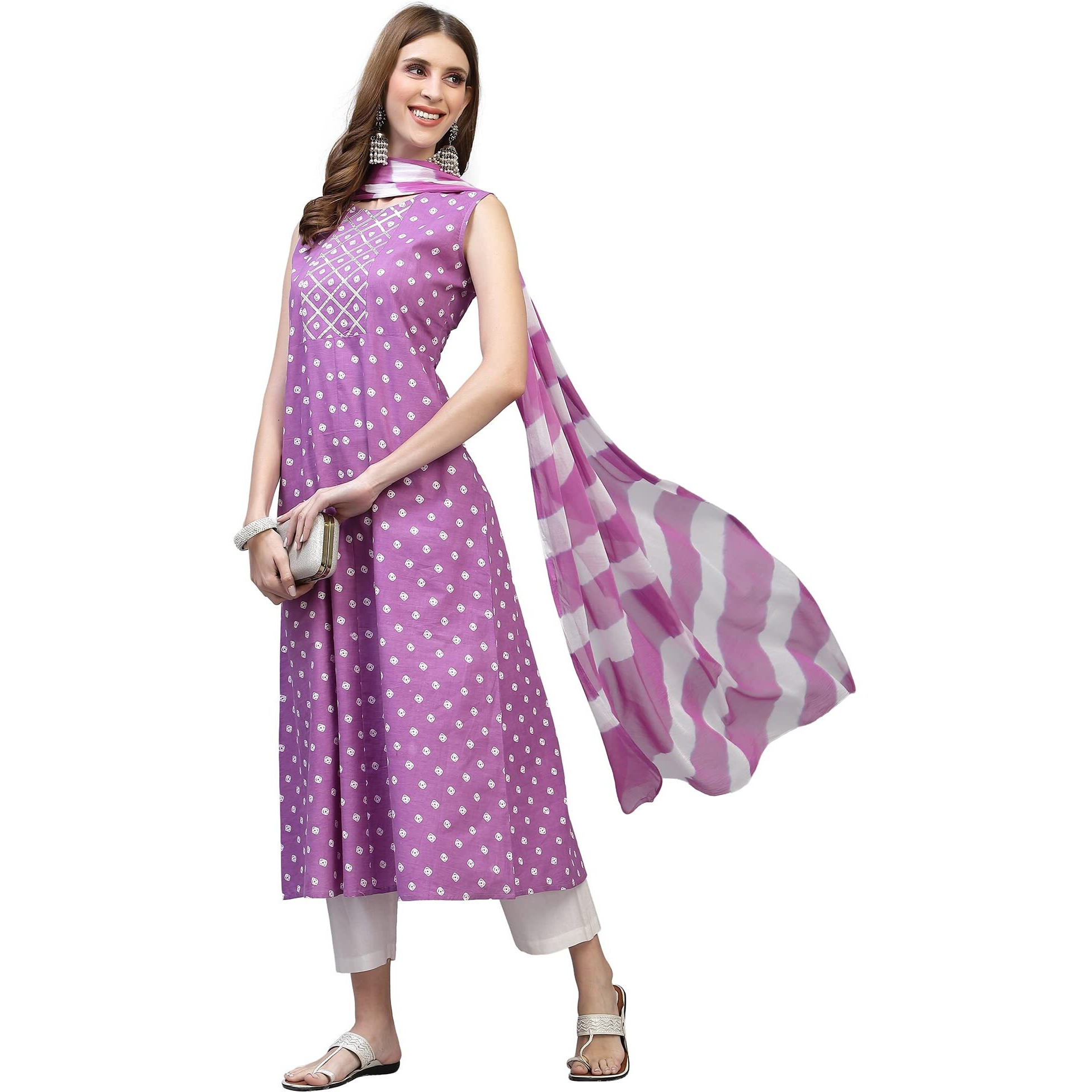 Stylum Women's Rayon A Line Kurta With Dupatta (Purplekawa42_Purple, Xl)