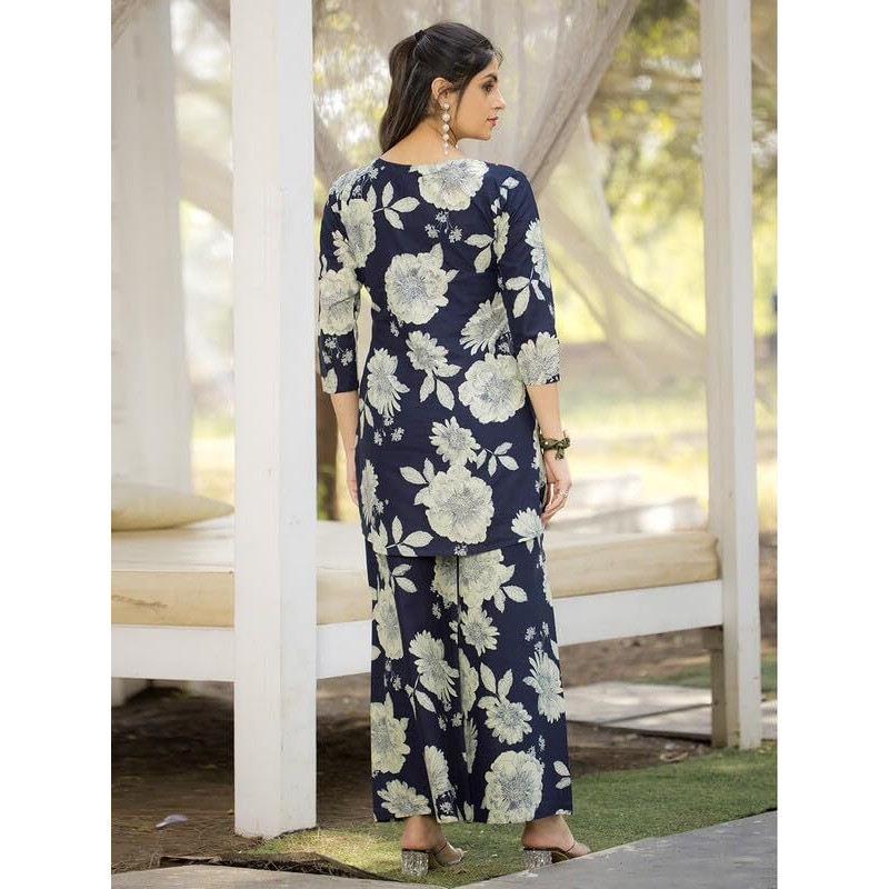 Tee Projekt Cotton Ethnic Wear Co Ord Set For Women | Festive Co Ord Set For Women Navy Blue