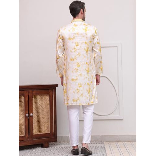 Jompers Men's Yellow Geometric Cotton Blend Kurta With Pyjama. (Yellow, Xxl)