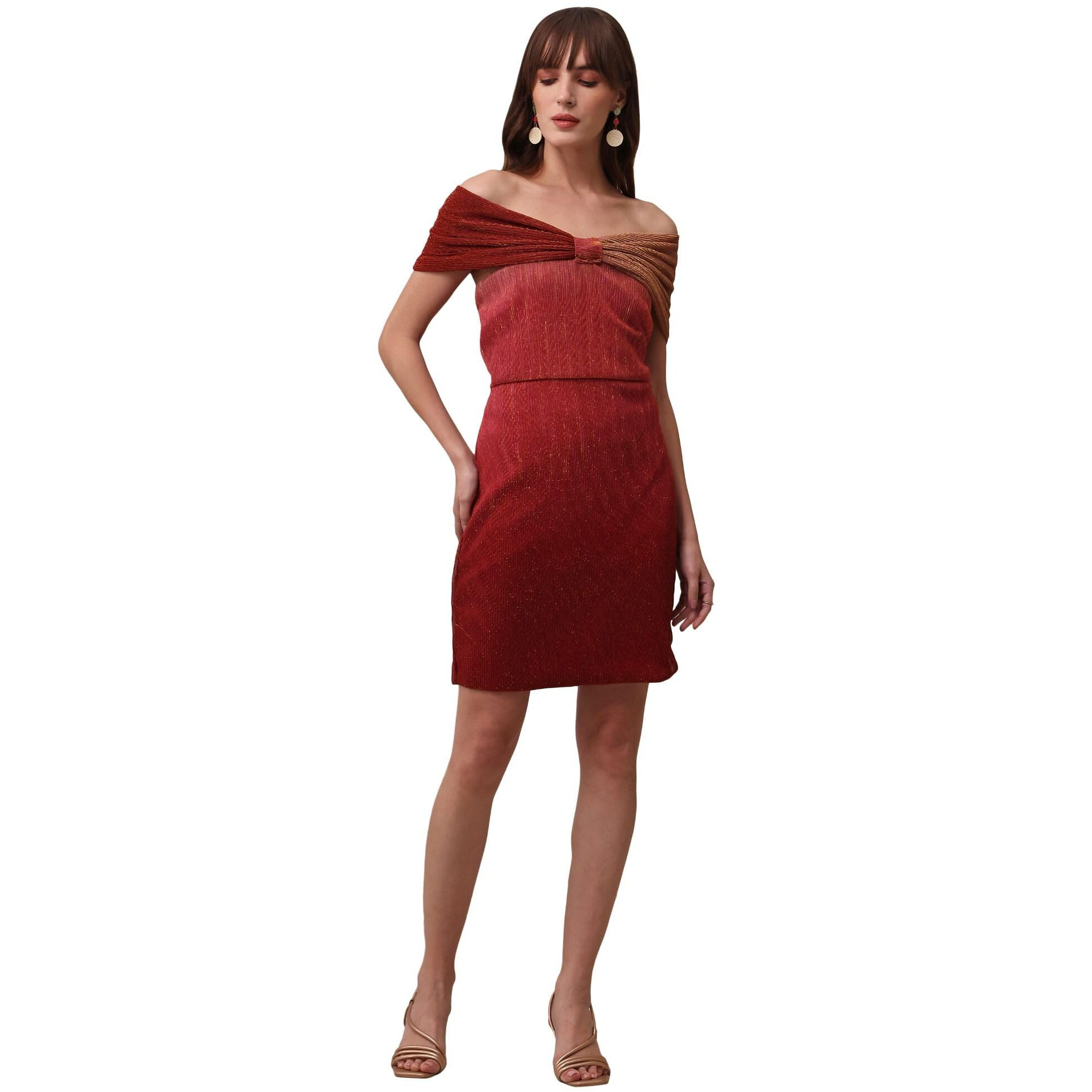 Purvaja Womens Bodycon Mini Length Dress (Wini-167_Maroon_Medium)