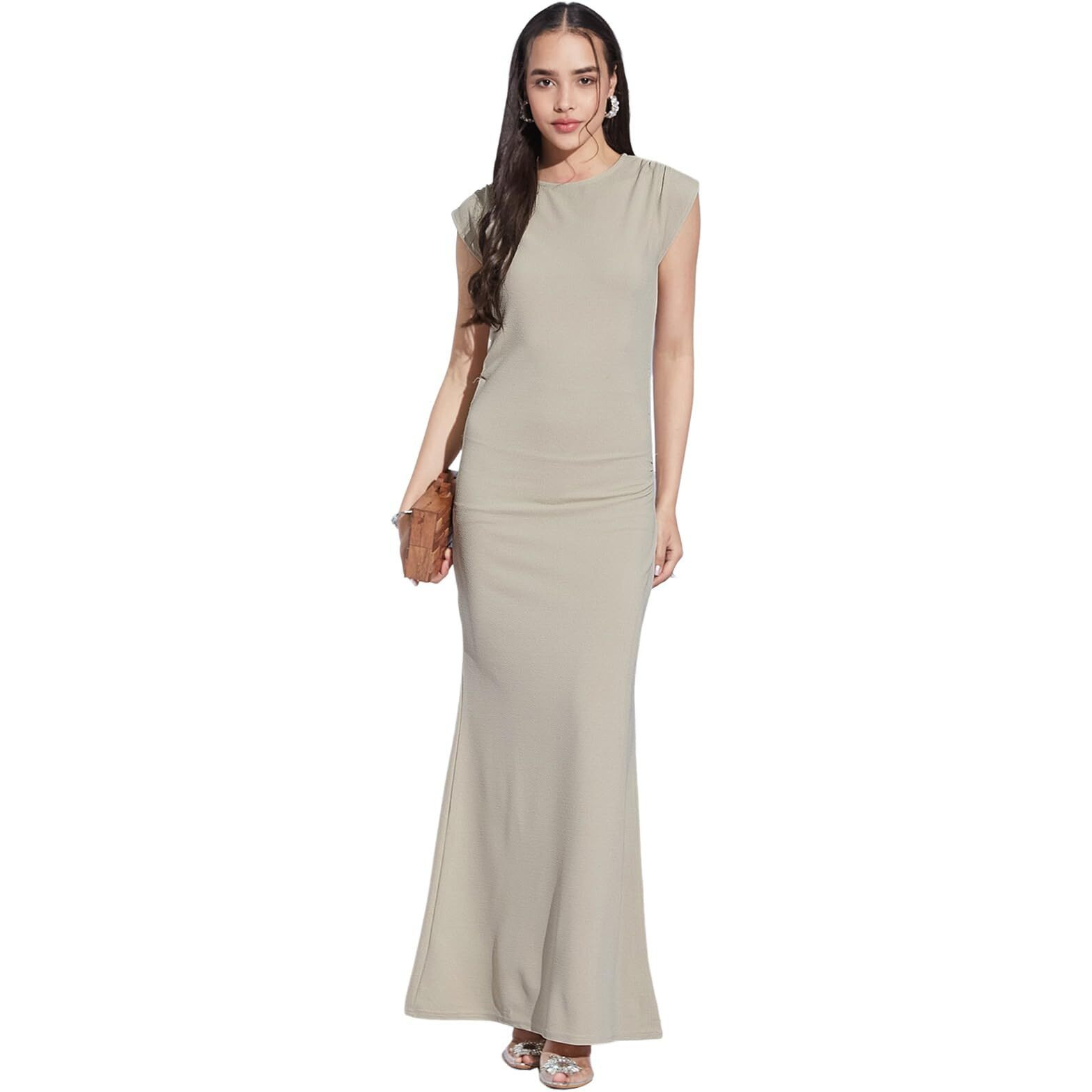 Selvia Women's Lycra Bodycon Ankle Length Dress (774Dtk12011N-M_Beige