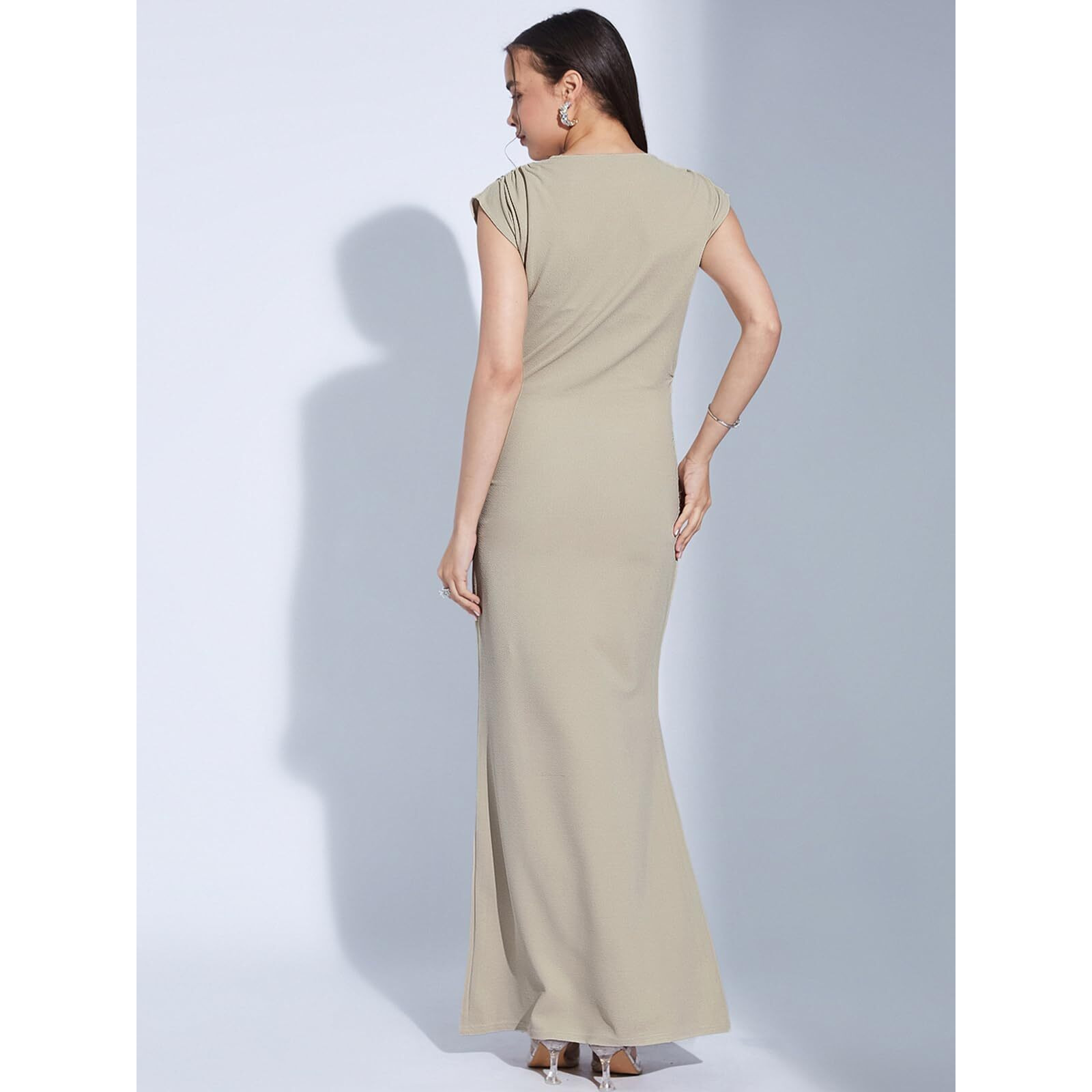 Selvia Women's Lycra Bodycon Ankle Length Dress (774Dtk12011N-M_Beige