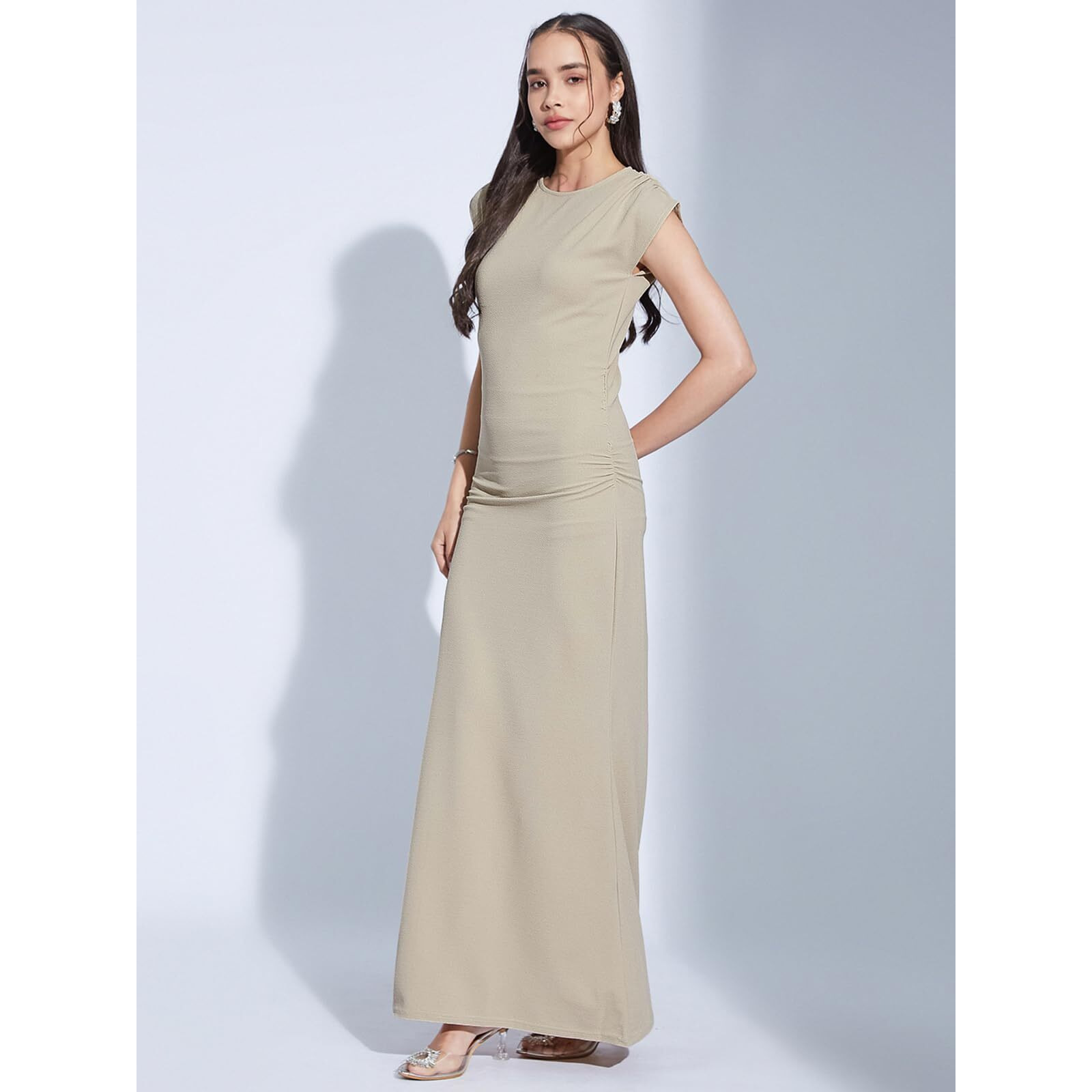 Selvia Women's Lycra Bodycon Ankle Length Dress (774Dtk12011N-M_Beige