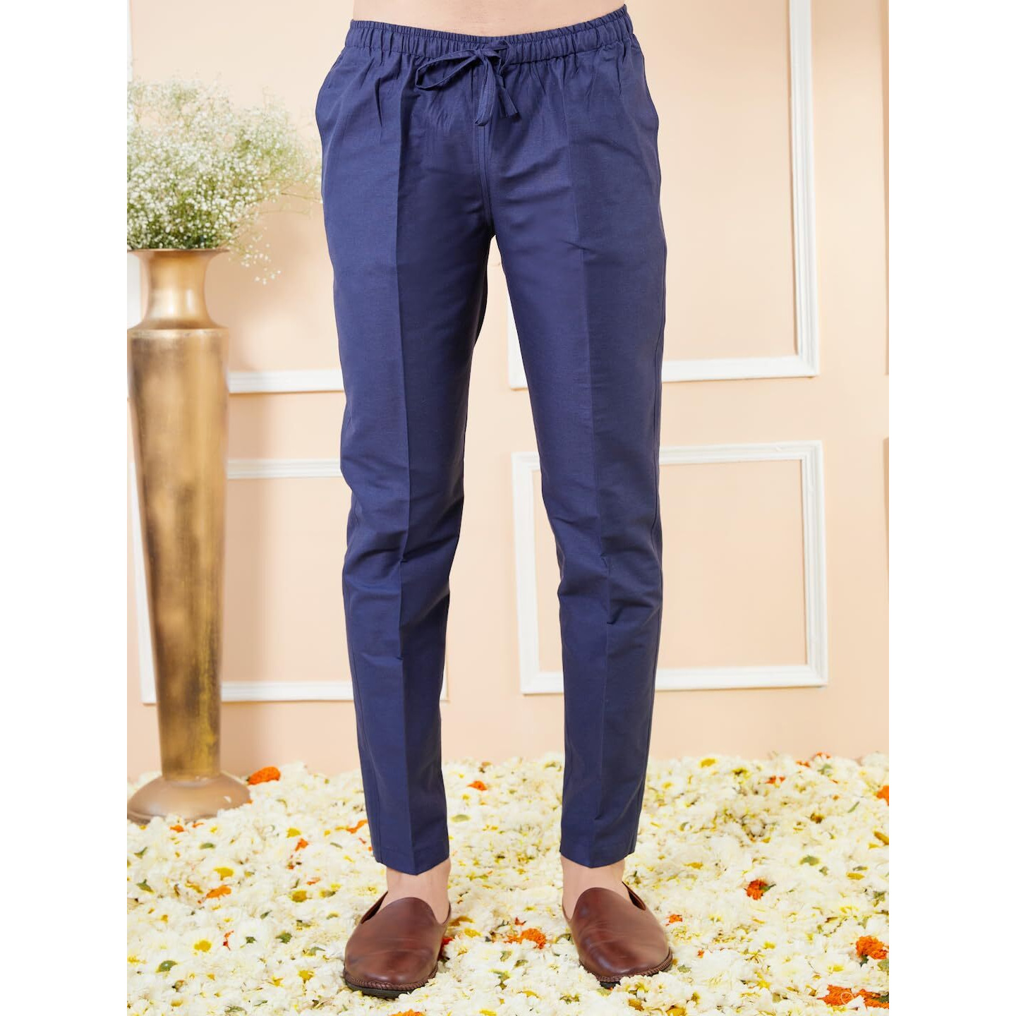 See Designs Men Full Sleeve Mandarin Collar Side Slit Blue Cotton Solid Straight Kurta With Matching Pyjama - Sdkt2485-25Xs