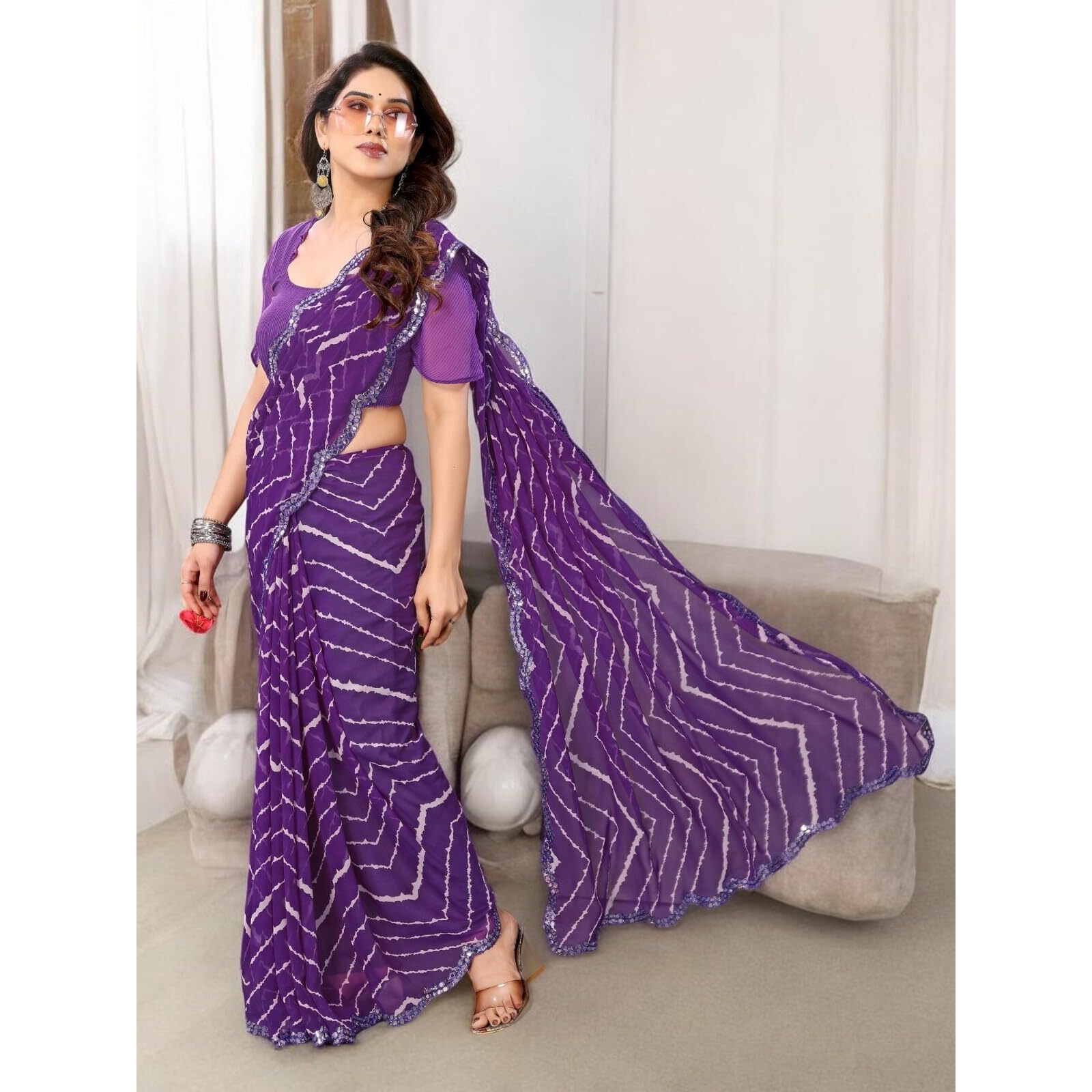 Shiv Textiles Women's Art Silk Traditional Prints Saree(506S105_Purple)
